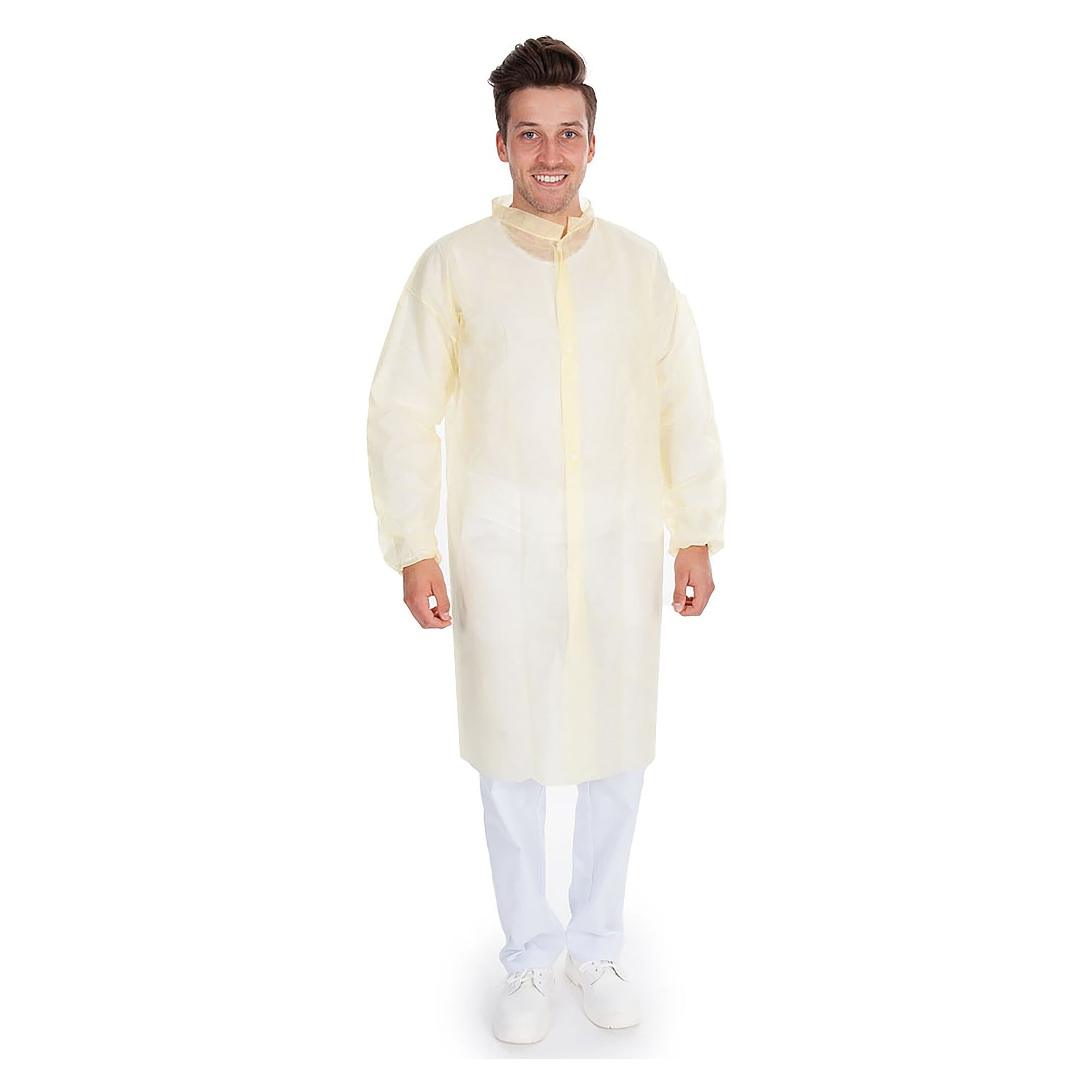 Blouse visiteur jetable Light, non-tissé PP 30 g/m², pressions, HACCP, jaune - Franz Mensch Hygonorm-27408