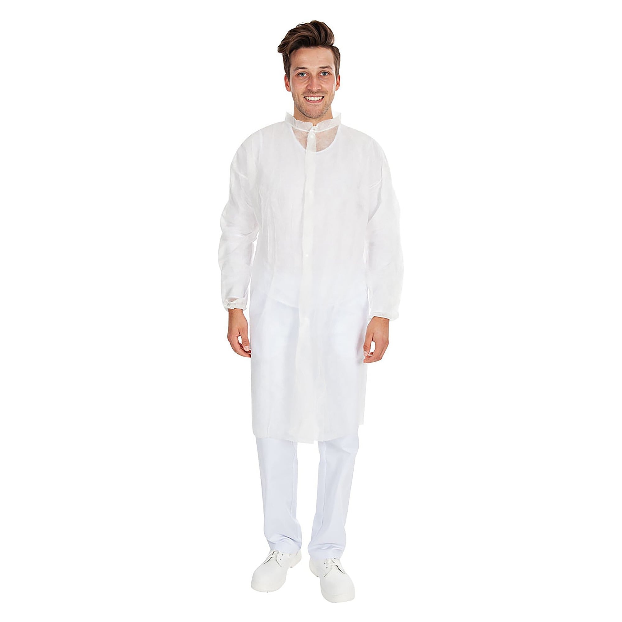 Blouse visiteur jetable Light, non-tissé PP 30 g/m², pressions, HACCP, blanche - Franz Mensch Hygonorm-27429