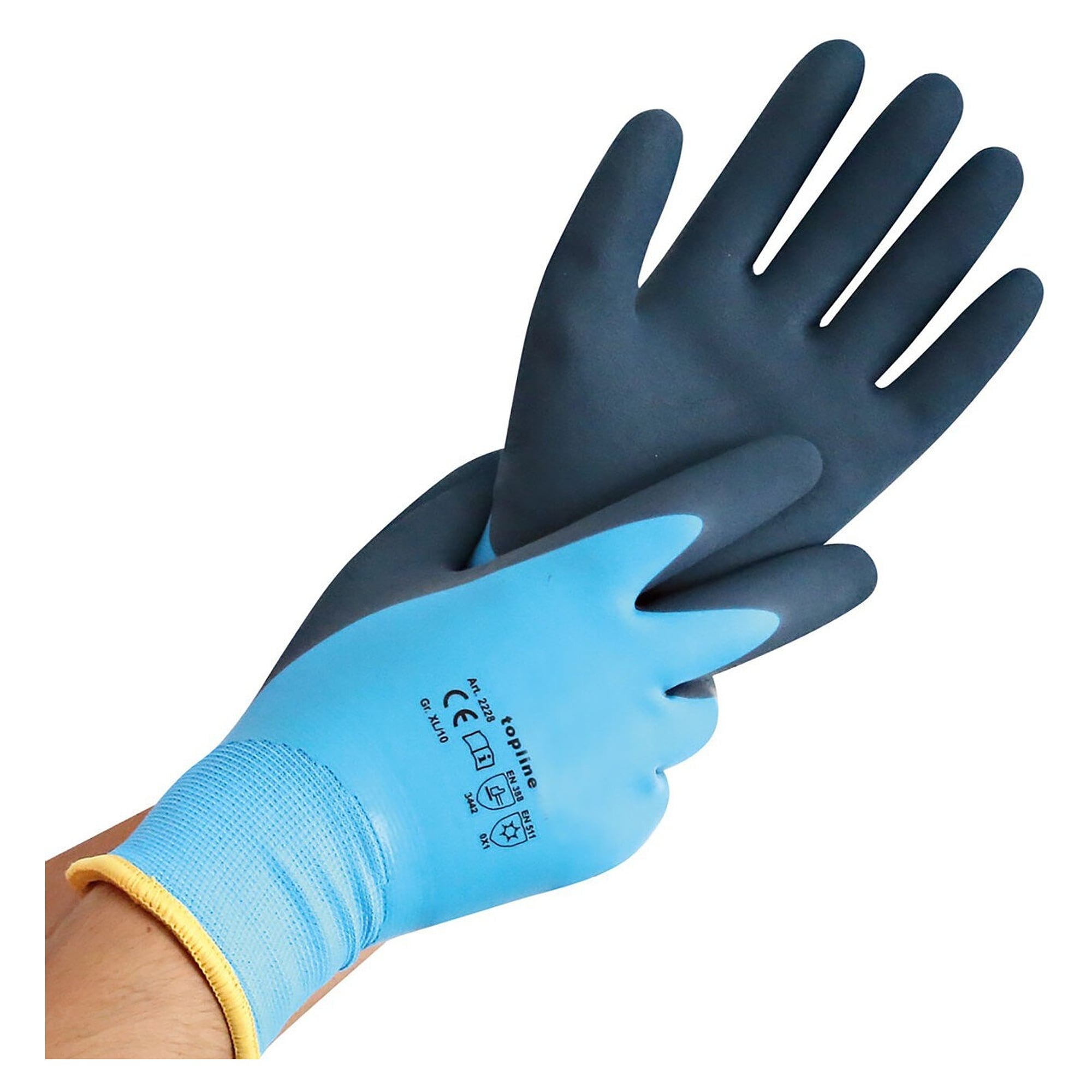 Cold protection glove WET PROTECT WINTER, teddy lining, double latex coating, blue - Franz Mensch 332836
