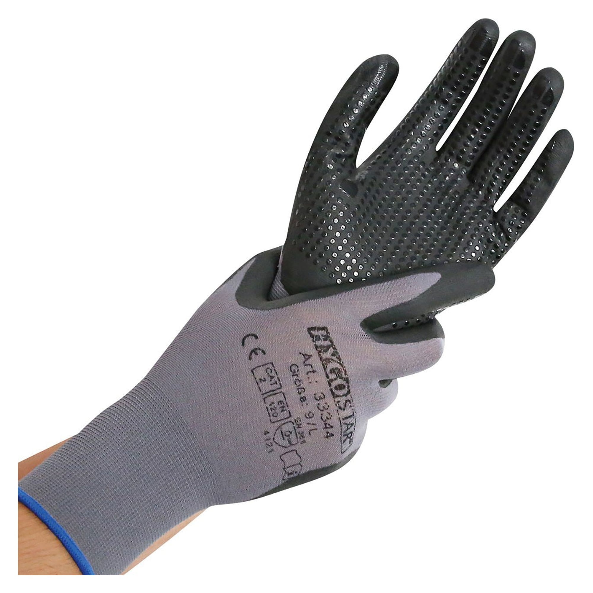 Work glove ERGO FLEX NOPPEN, foamed nitrile PU with nitrile dots, grey - Franz Mensch Hygostar-33344