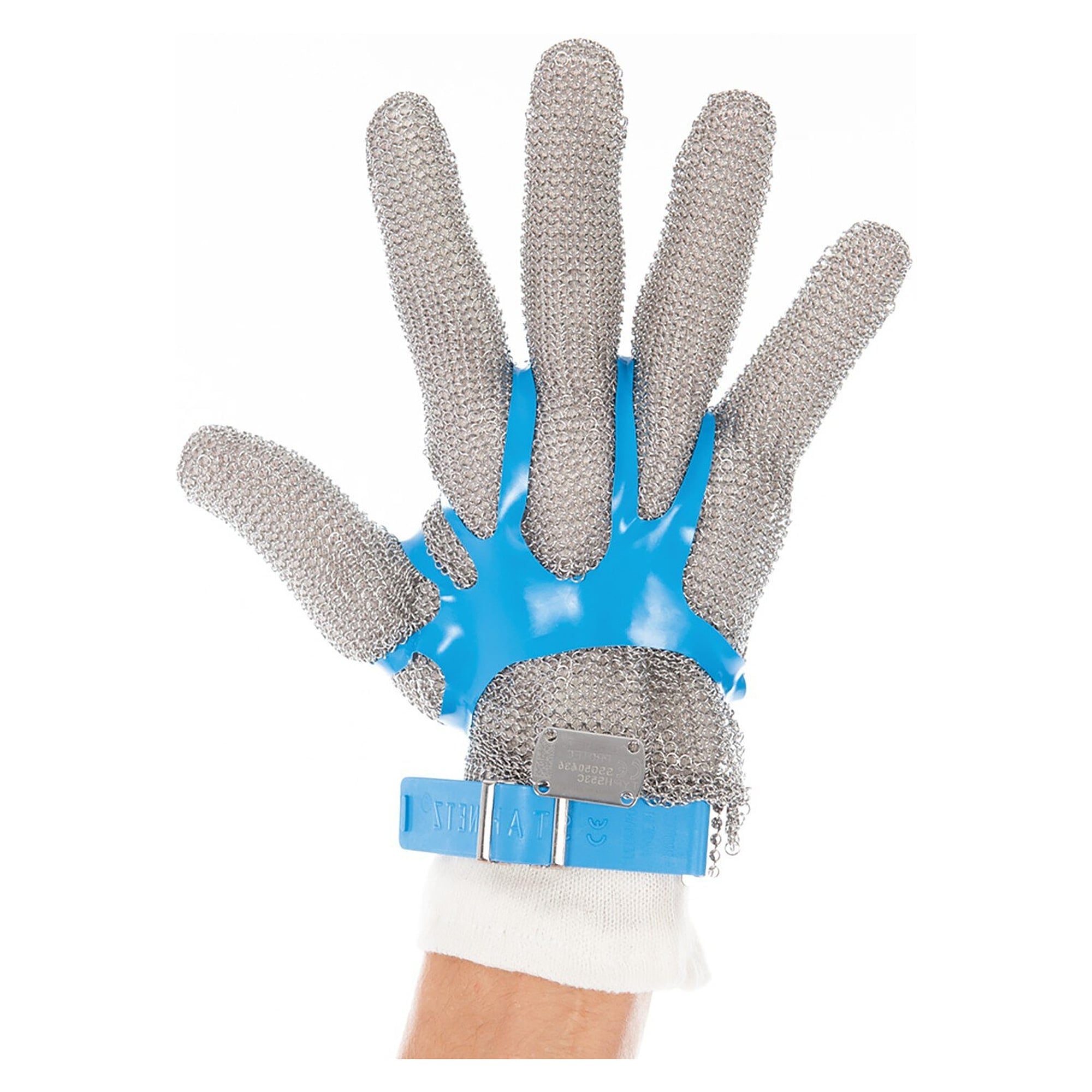 Stechschutzhandschuh kurz ohne Stulpe, Edelstahl-Ringgeflecht, lebensmittelecht, silber - Franz Mensch Hygostar-33503