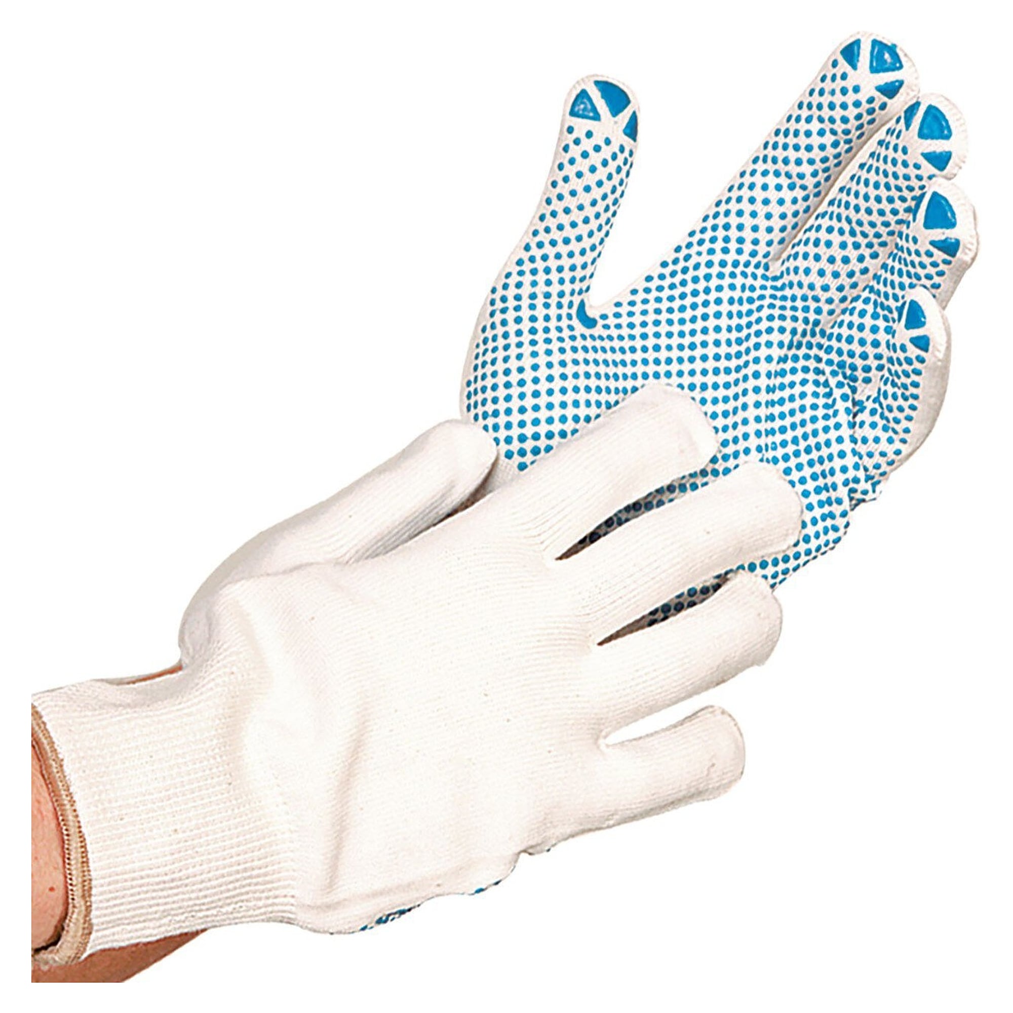 Strickhandschuh STRUCTA II, Nylon-Baumwolle, blaue PVC-Noppen, nahtlos, weiß - Franz Mensch Hygostar-33834