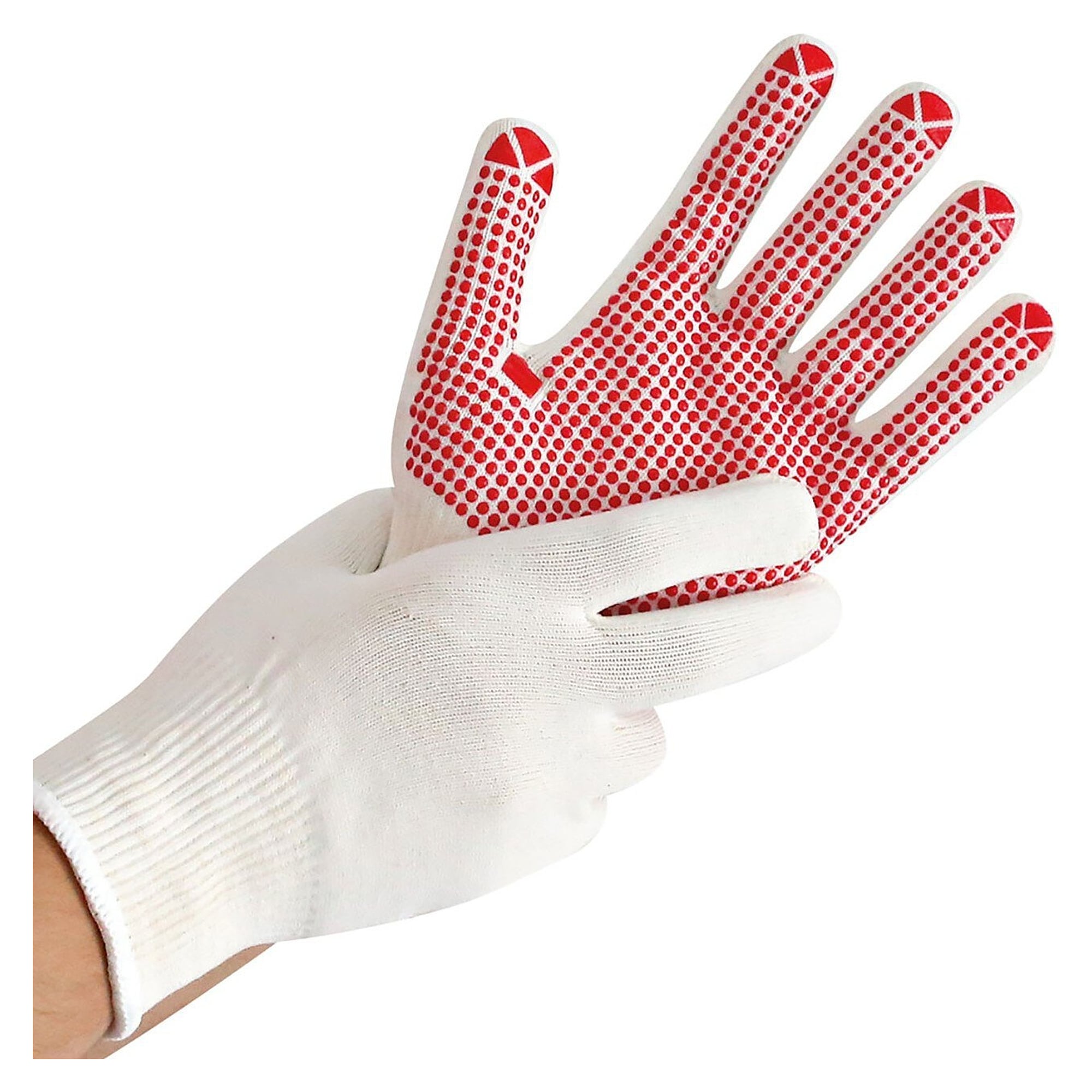 Strickhandschuh STRUCTA II ROT, Polyamid-Baumwolle, rote PVC-Noppen, nahtlos, weiß - Franz Mensch Hygostar-338335