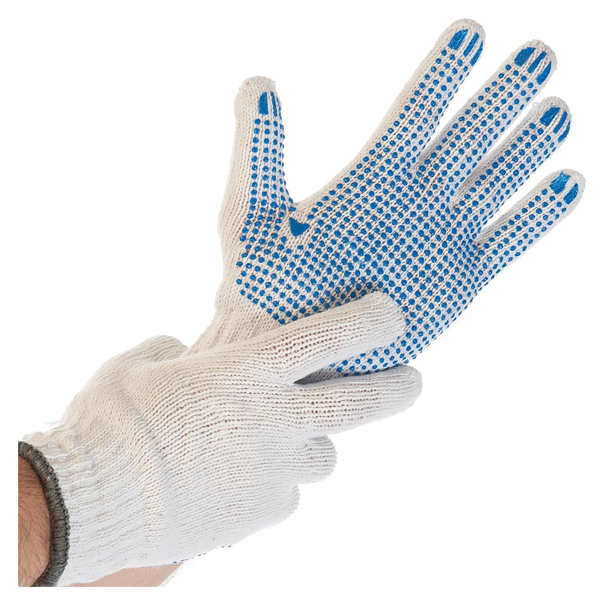Strickhandschuh STRUCTA I, Baumwolle-Polyester, blaue PVC-Noppen, nahtlos, weiß - Franz Mensch Hygostar-33842