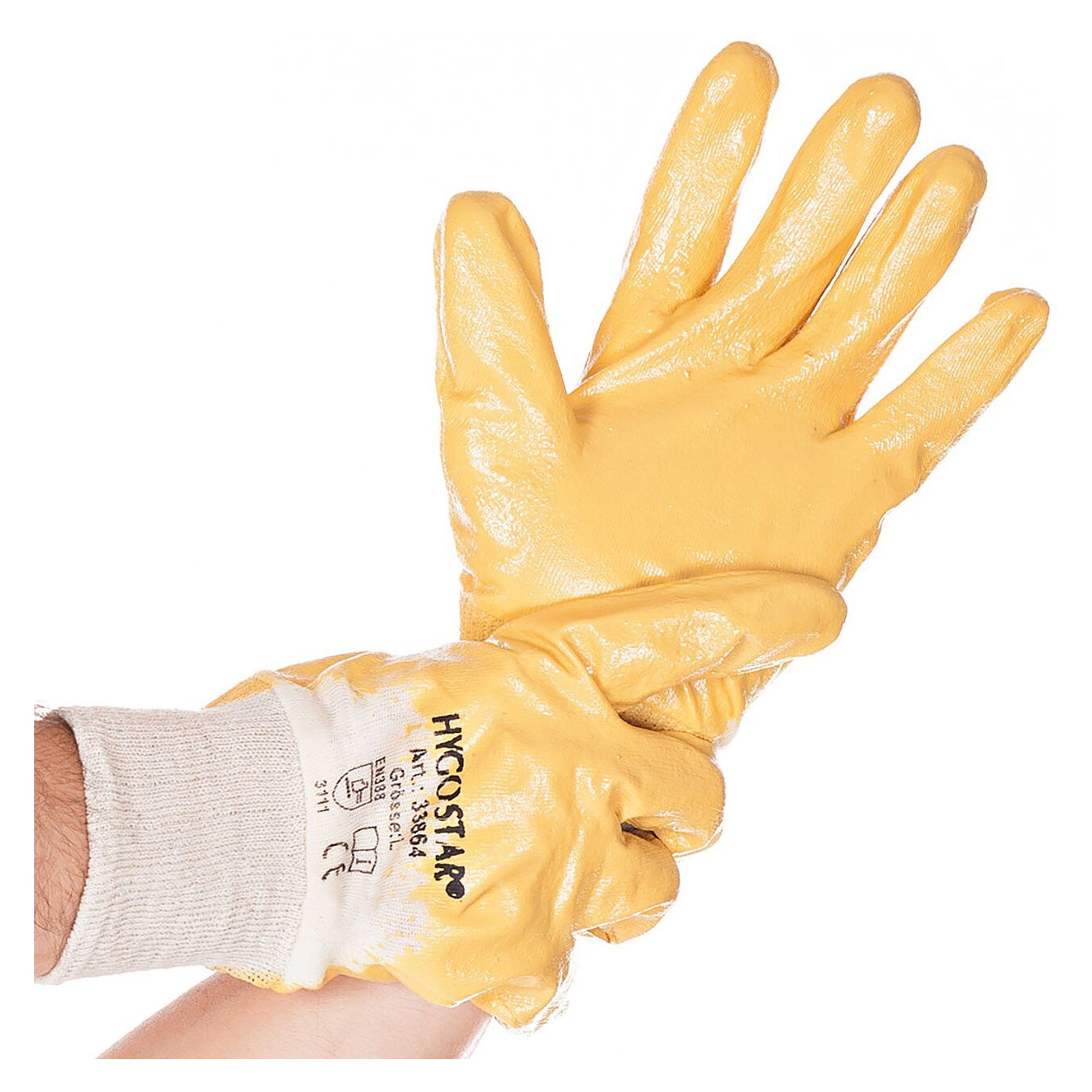 Arbeitshandschuh NITRIL GRIP, Baumwolle mit Nitrilbeschichtung, Strickbund, gelb - Franz Mensch Hygostar-33863