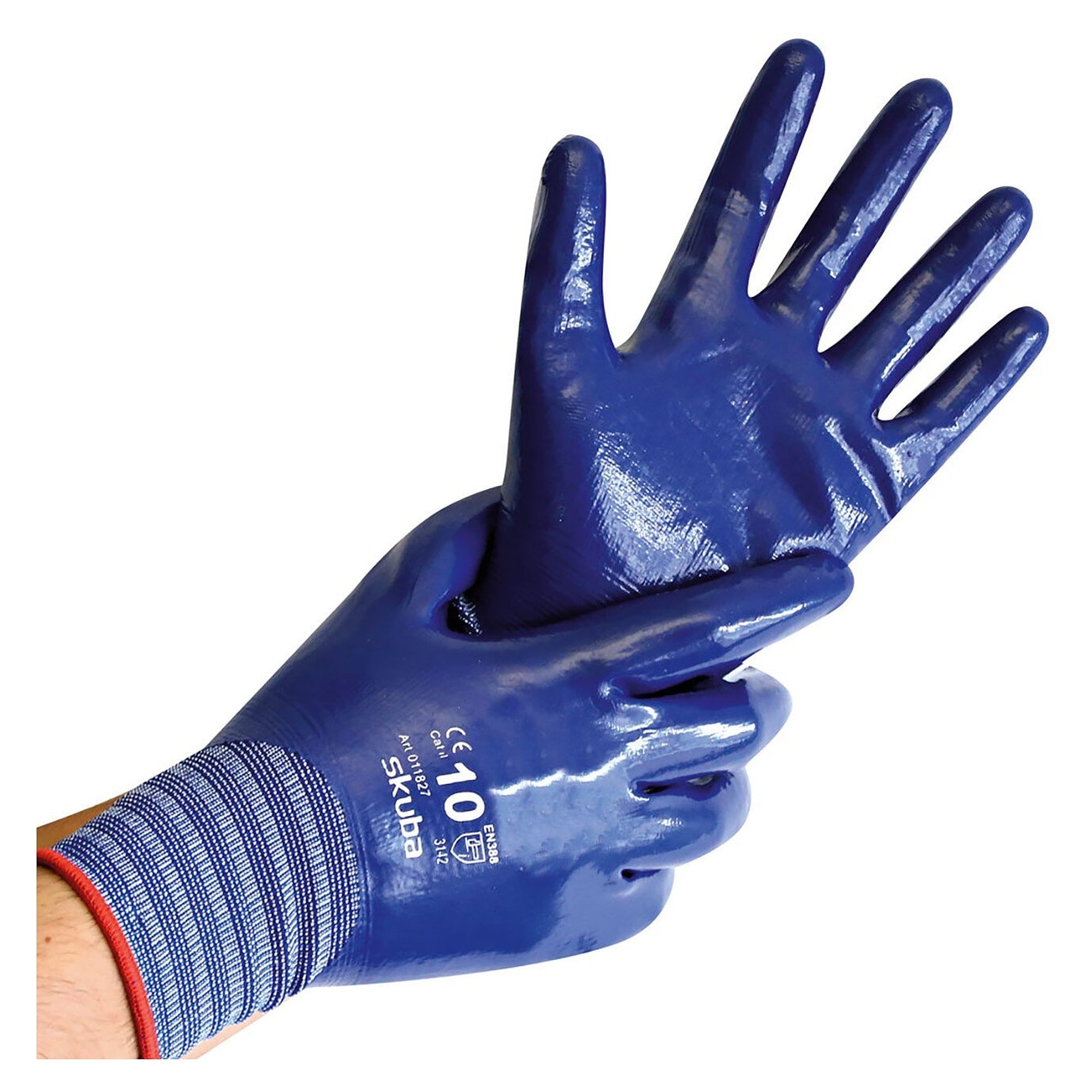 Industriehandschuh SKUBA, Nylon-Feinstrick mit 4/4 Nitril-Vollbeschichtung, blau - Franz Mensch Hygostar-339123