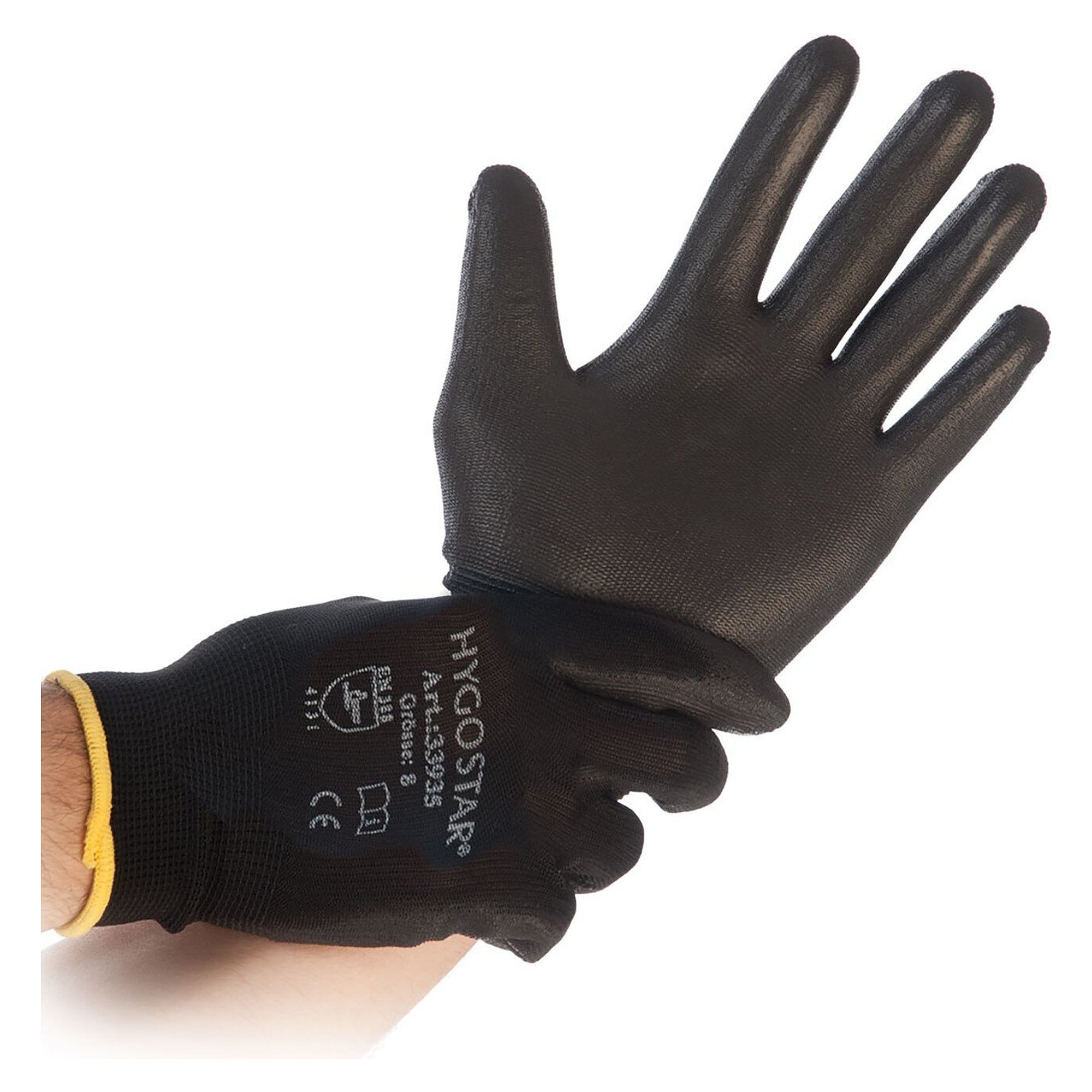 Assembly glove BLACK ACE, nylon fine knit with PU coating, washable, black - Franz Mensch Hygostar-33932