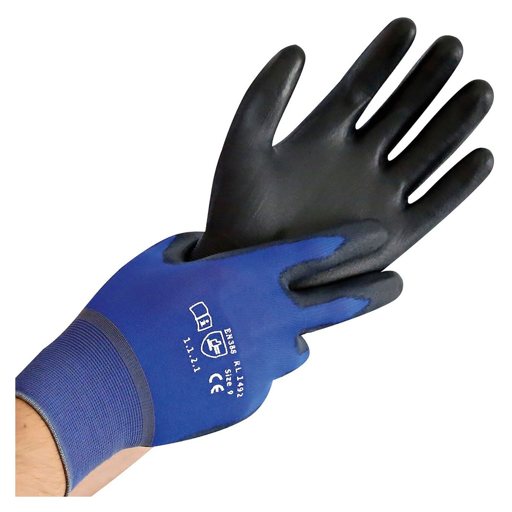 Feinstrickhandschuh ULTRA LIGHT, schwarze PU-Innenhand, extrem dünn, blau - Franz Mensch Hygostar-339330