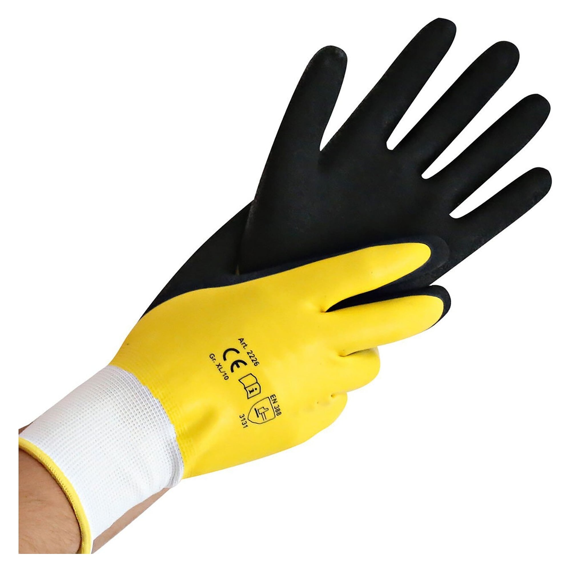 Arbeitshandschuh WET PROTECT, doppelte Latexbeschichtung, flüssigkeitsdicht, schwarz/gelb - Franz Mensch Hygostar-339838