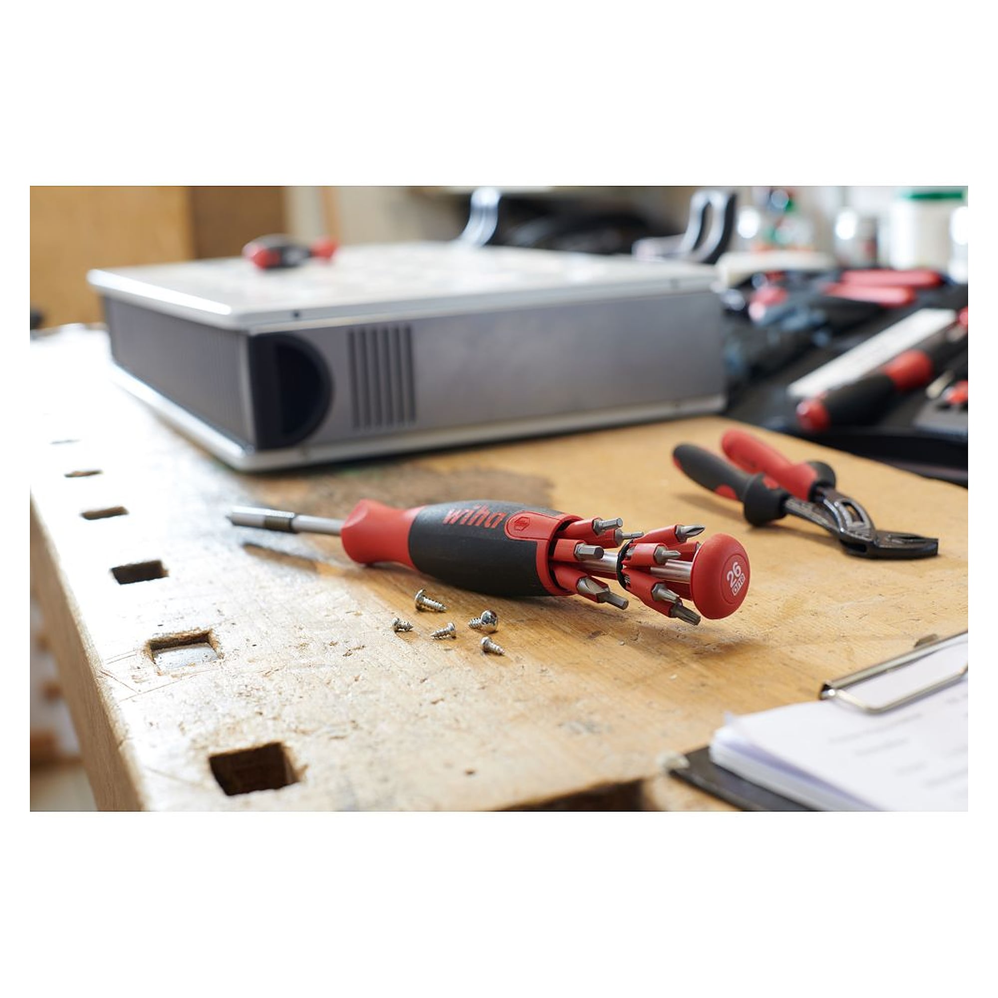 Schraubendreher mit Bit-Magazin LiftUp 26one® 13 Doppelbits gemischt - Wiha 43895