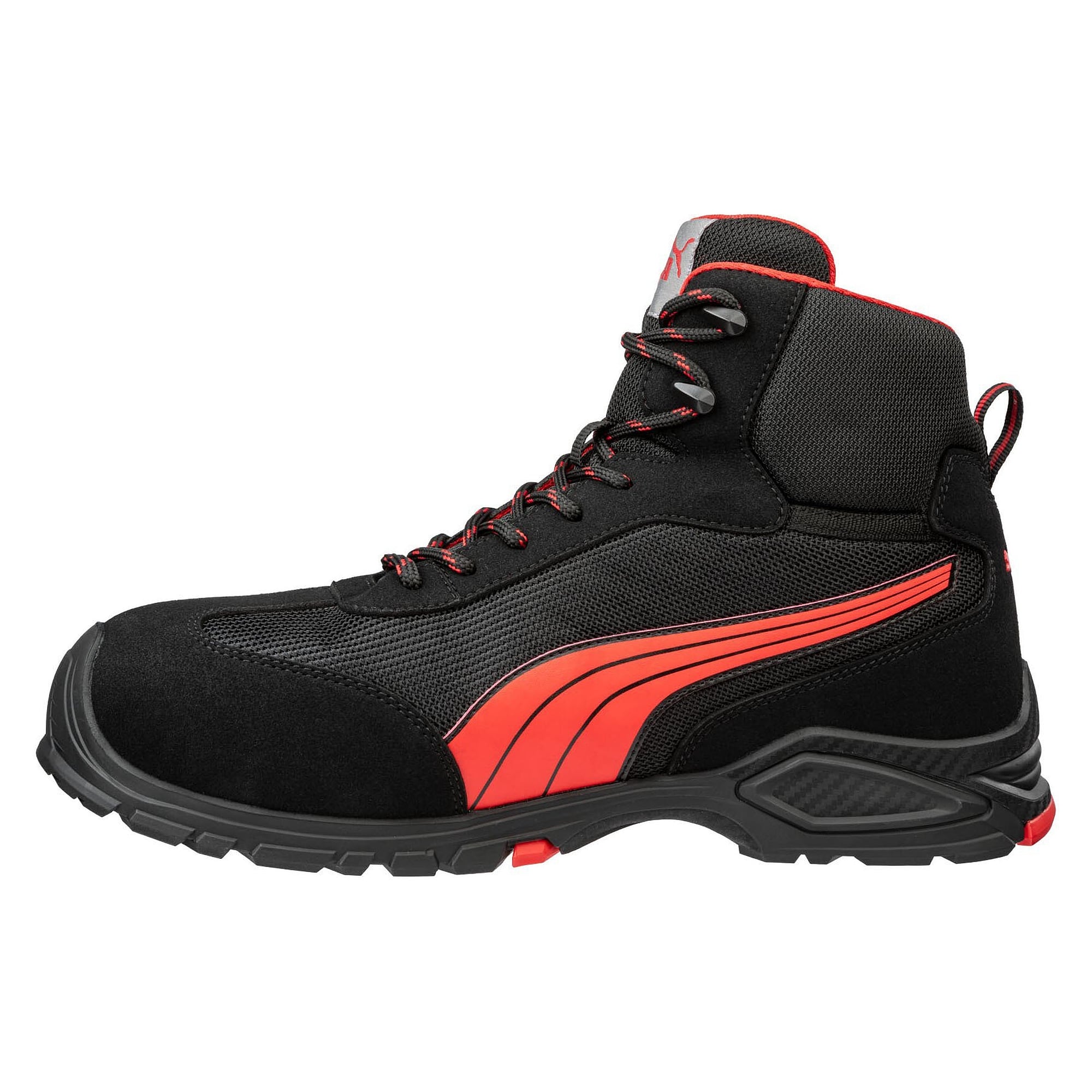 Sicherheitsstiefel S1PL MADRID MID, Veloursleder und Mesh, Aluminiumkappe, schwarz/rot - PUMA Safety 632260210