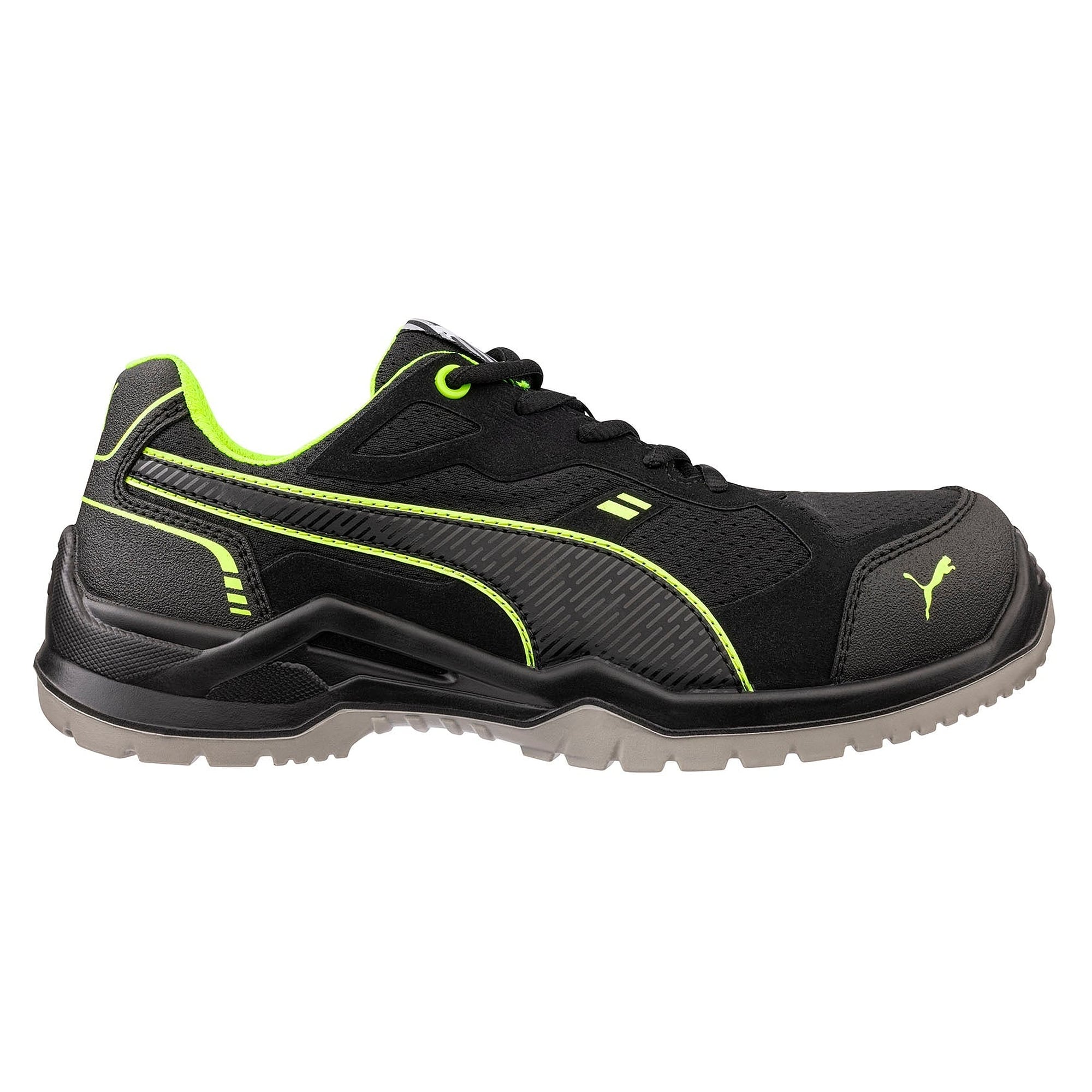 ESD safety lace-up shoe, metal-free, men, black/green, sizes 40 to 49 - PUMA Safety 644210205