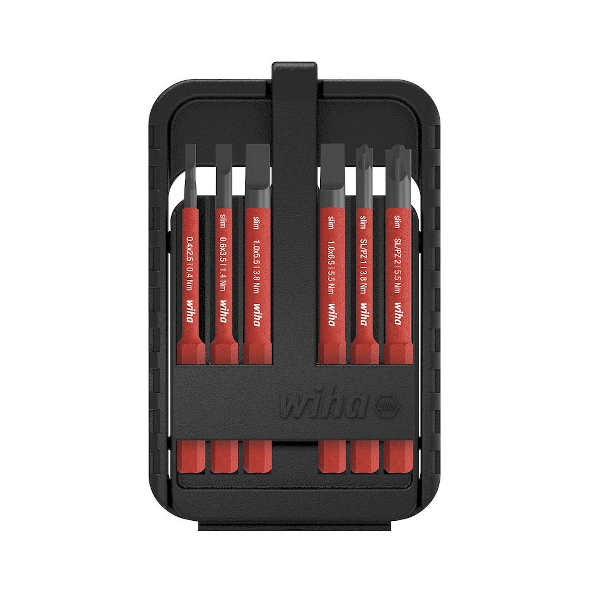 slimBit electric bit set Slotted and PlusMinus/Pozidriv 6-pcs. in slimBit box - Wiha 43158