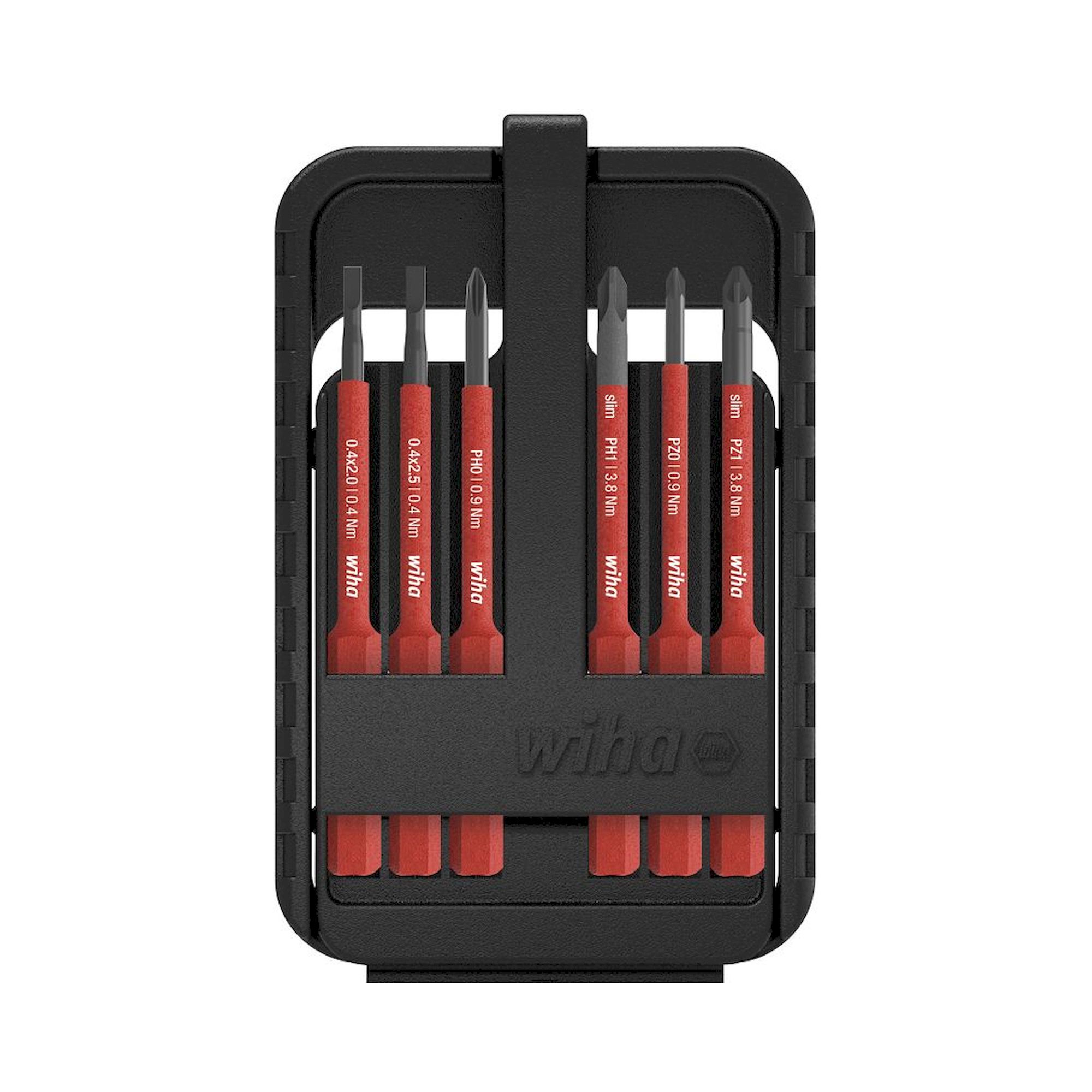 slimBit electric bit set Slotted, Phillips and Pozidriv 6-pcs. in slimBit box - Wiha 43160
