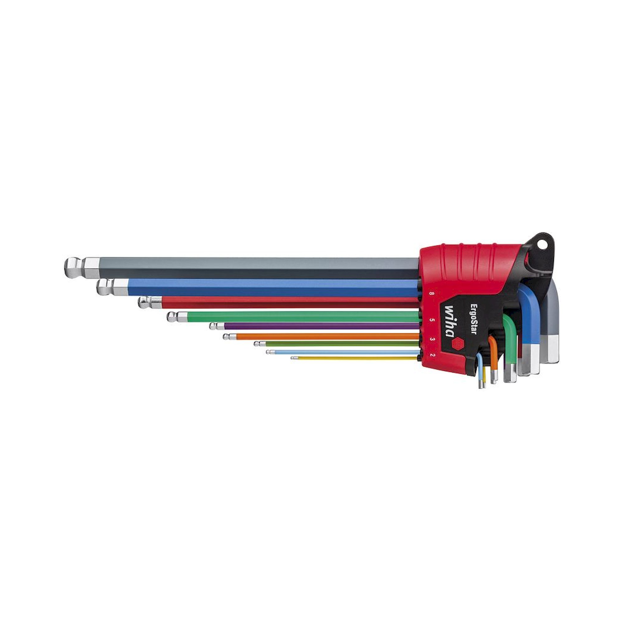 Wiha Stiftschlüssel Set im ErgoStar Halter Sechskant-Kugelkopf 10-tlg. farbig leuchtend in Blister (43849)