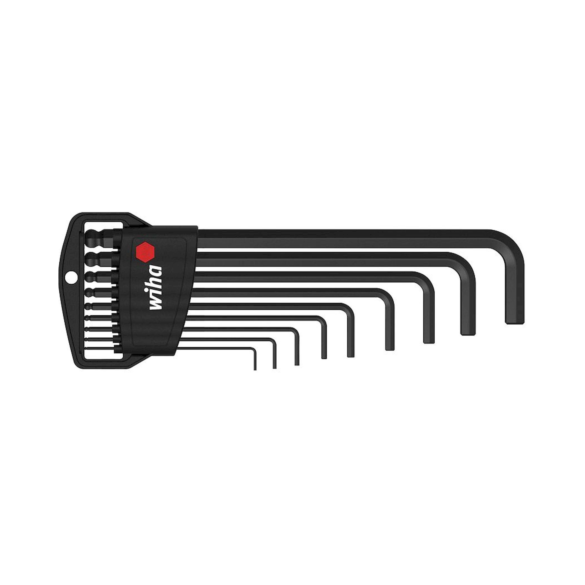 Wiha L-key set in Classic holder Hexagonal ball end, 10-pcs., black oxidised (03879)