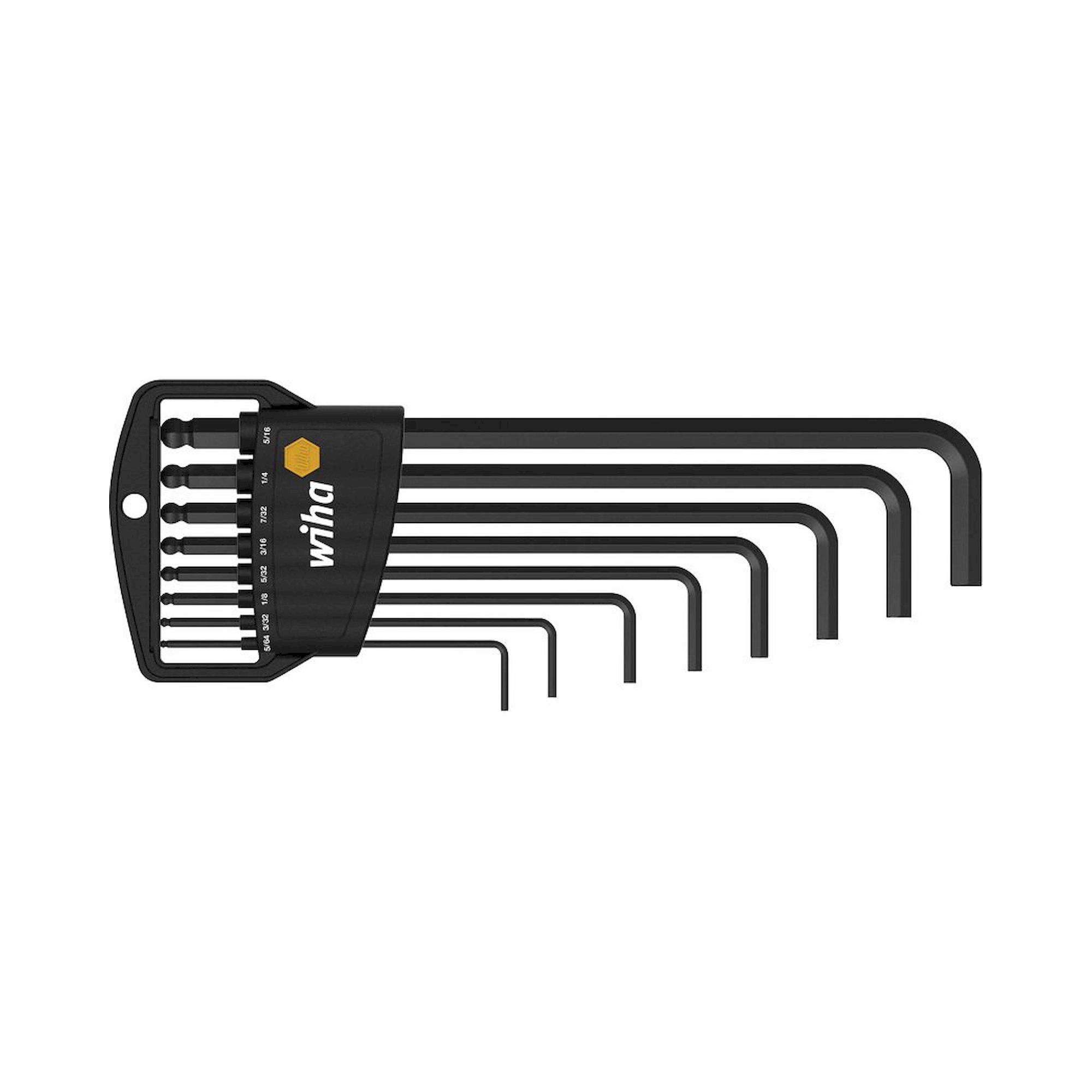 Wiha L-key set in Classic holder Hexagonal ball end, 9-pcs. in inch design in blister pack, black oxidised (02939)