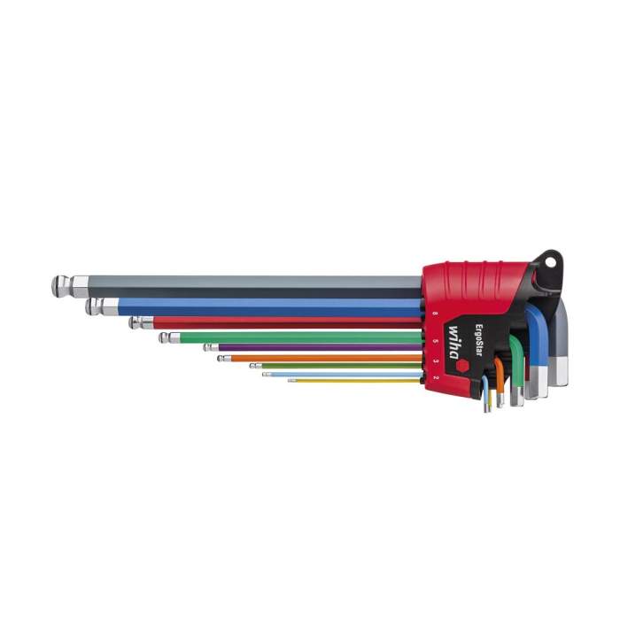 Wiha Stiftschlüssel Set im ErgoStar Halter Sechskant-Kugelkopf MagicRing 10- tlg. farbig leuchtend (41979) | Werkzeug-Sets