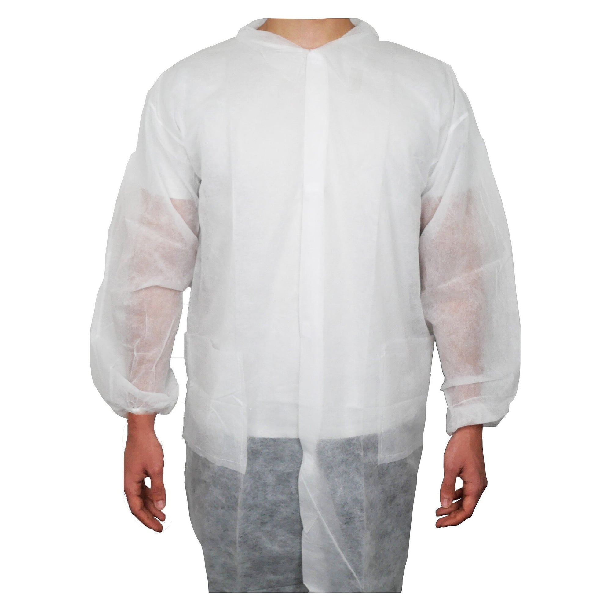ESD disposable gown in polypropylene 28 g/m², 4 press studs, collar, elastic cuffs, white, unisex - Safeguard PPKIWESD