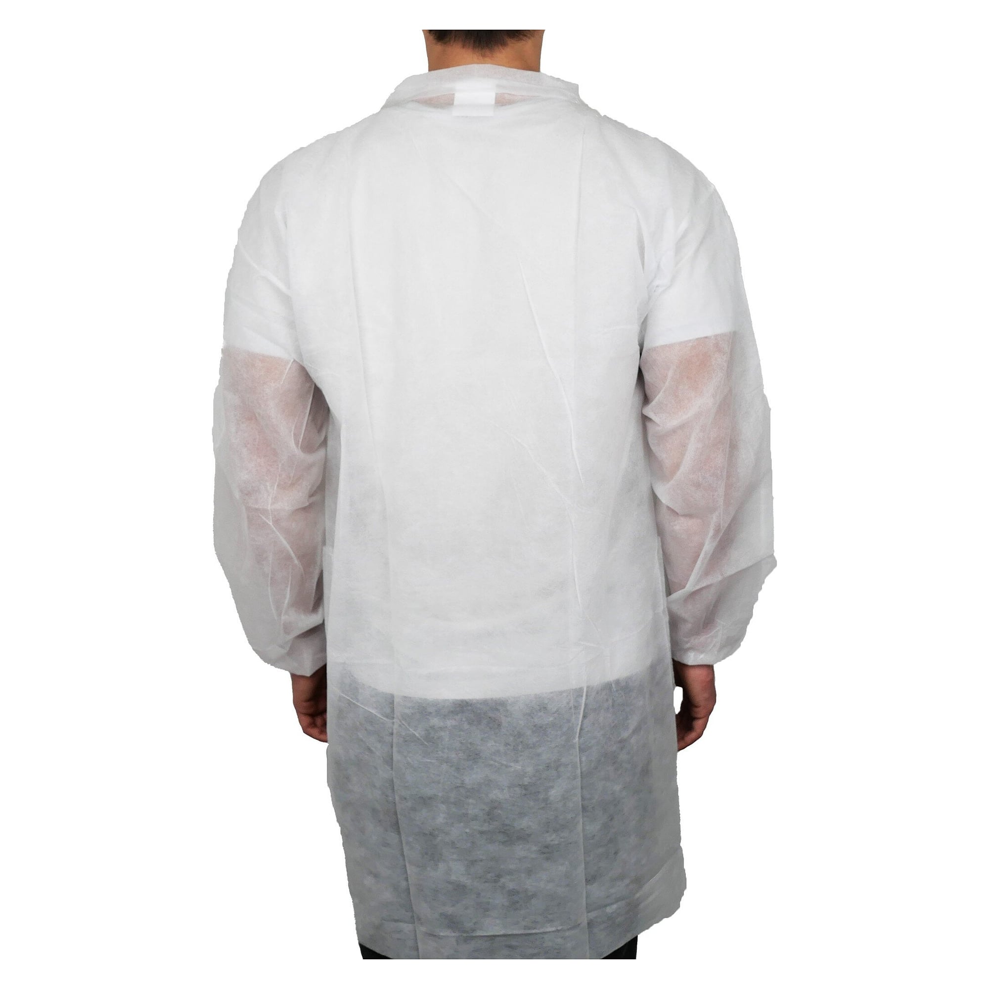 ESD disposable gown in polypropylene 28 g/m², 4 press studs, collar, elastic cuffs, white, unisex - Safeguard PPKIWESD
