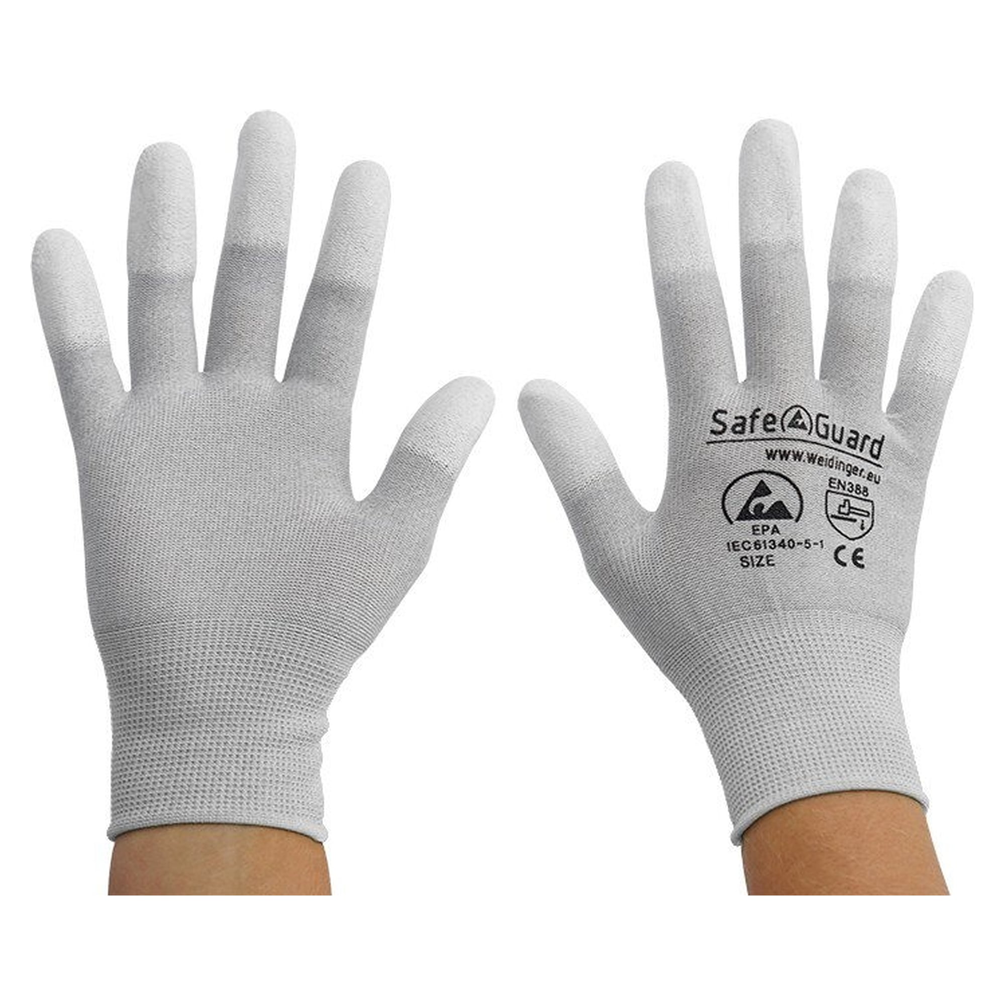 Gant ESD en nylon/carbone à bouts de doigts enduits, gris/blanc - Safeguard SG-grey-JCA-202