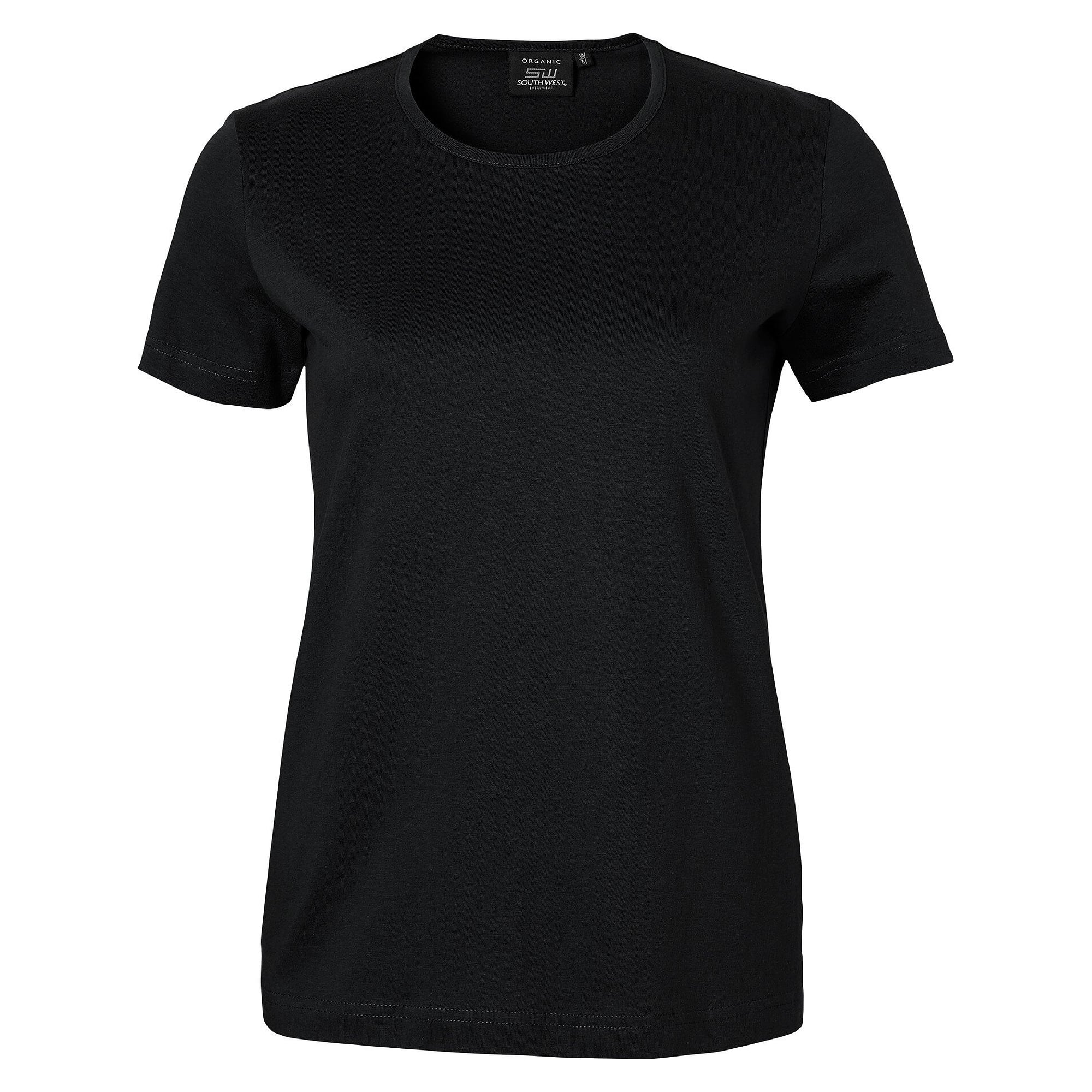 T-shirt Venice femme en jersey de coton bio lavé à la silicone, coupe ajustée, noir - South West 1000187001