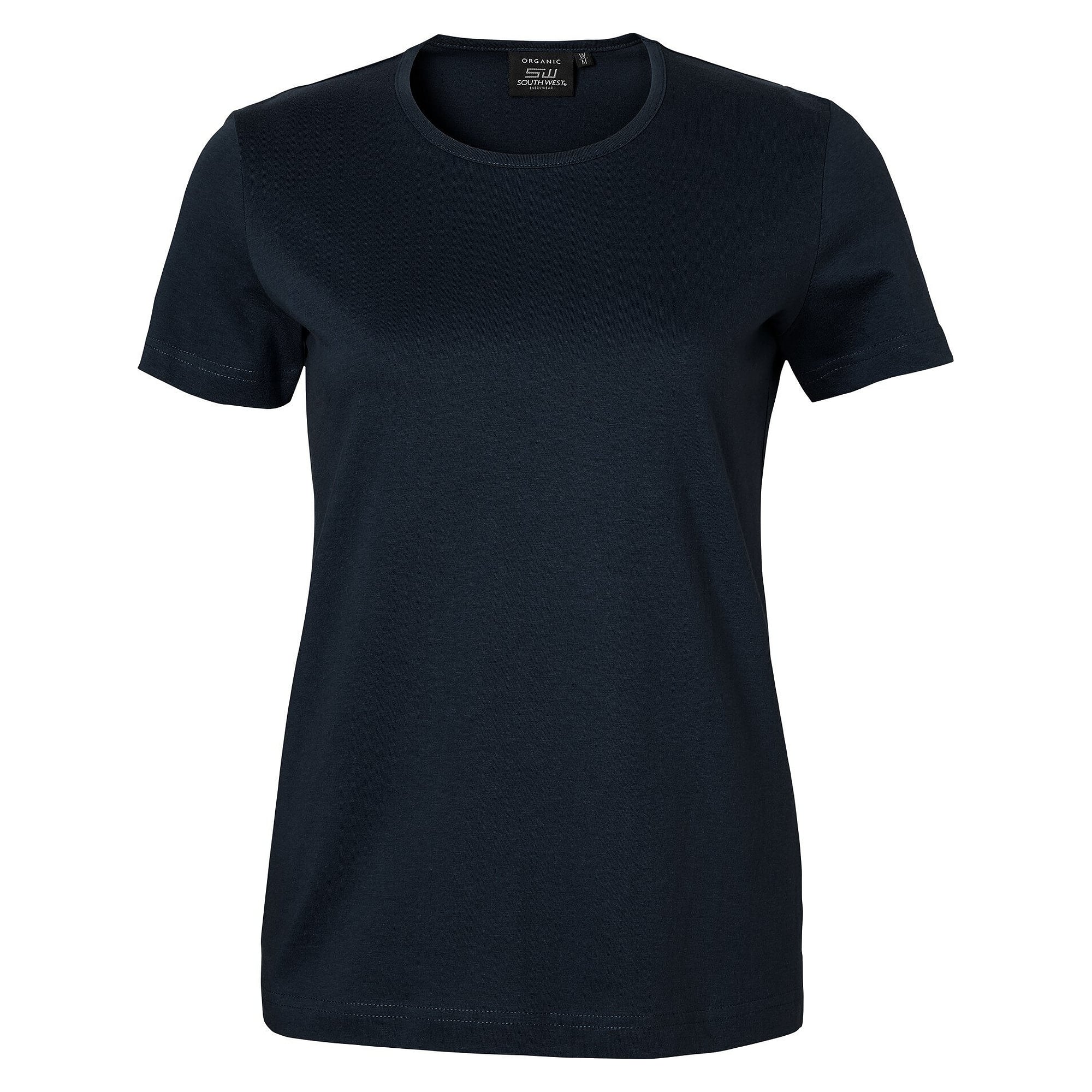 T-shirt Venice femme en jersey de coton bio lavé à la silicone, coupe ajustée, bleu marine - South West 1000187403