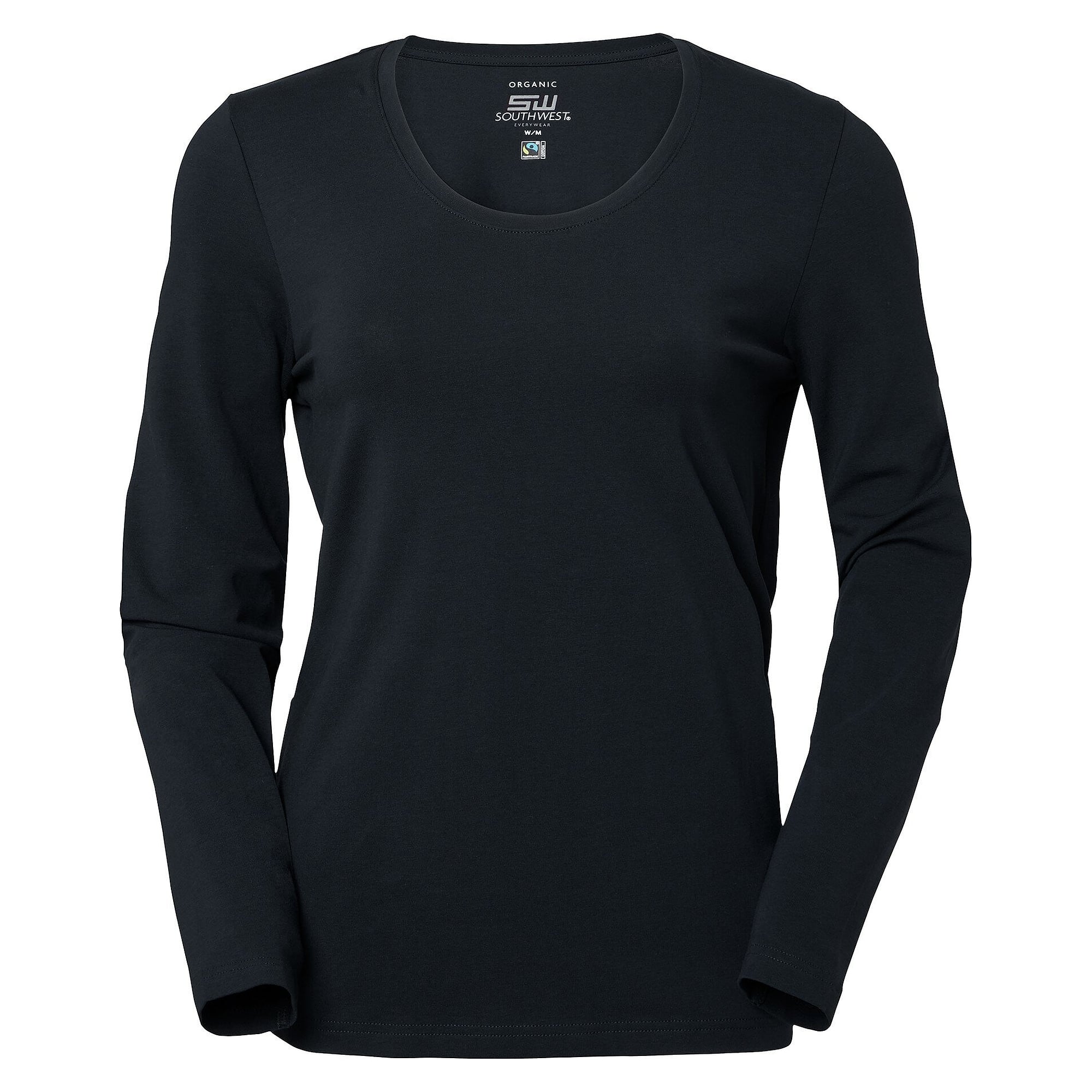 T-shirt manches longues femme Lily en coton bio Fairtrade avec stretch, bleu marine - South West 1000199403
