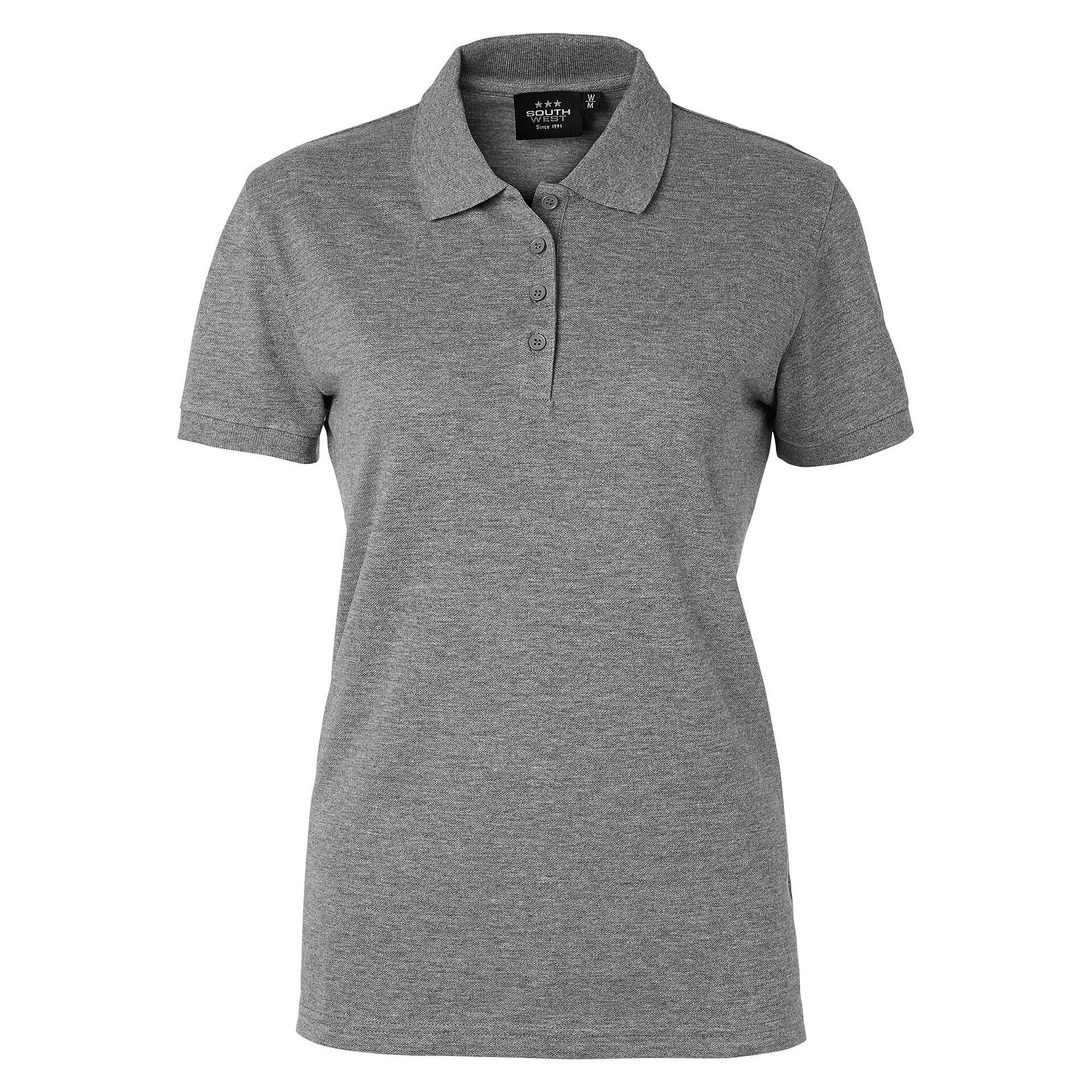 Polo piqué classique femme Coronita avec patte de boutonnage allongée, gris moyen chiné - South West 1000206037