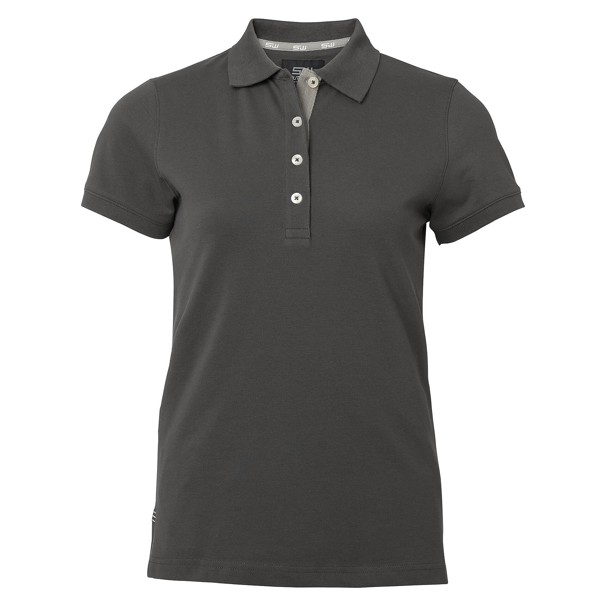Damen-Piqué-Poloshirt Marion mit Stretchanteil und langer Knopfleiste, graphit - South West 1000208025