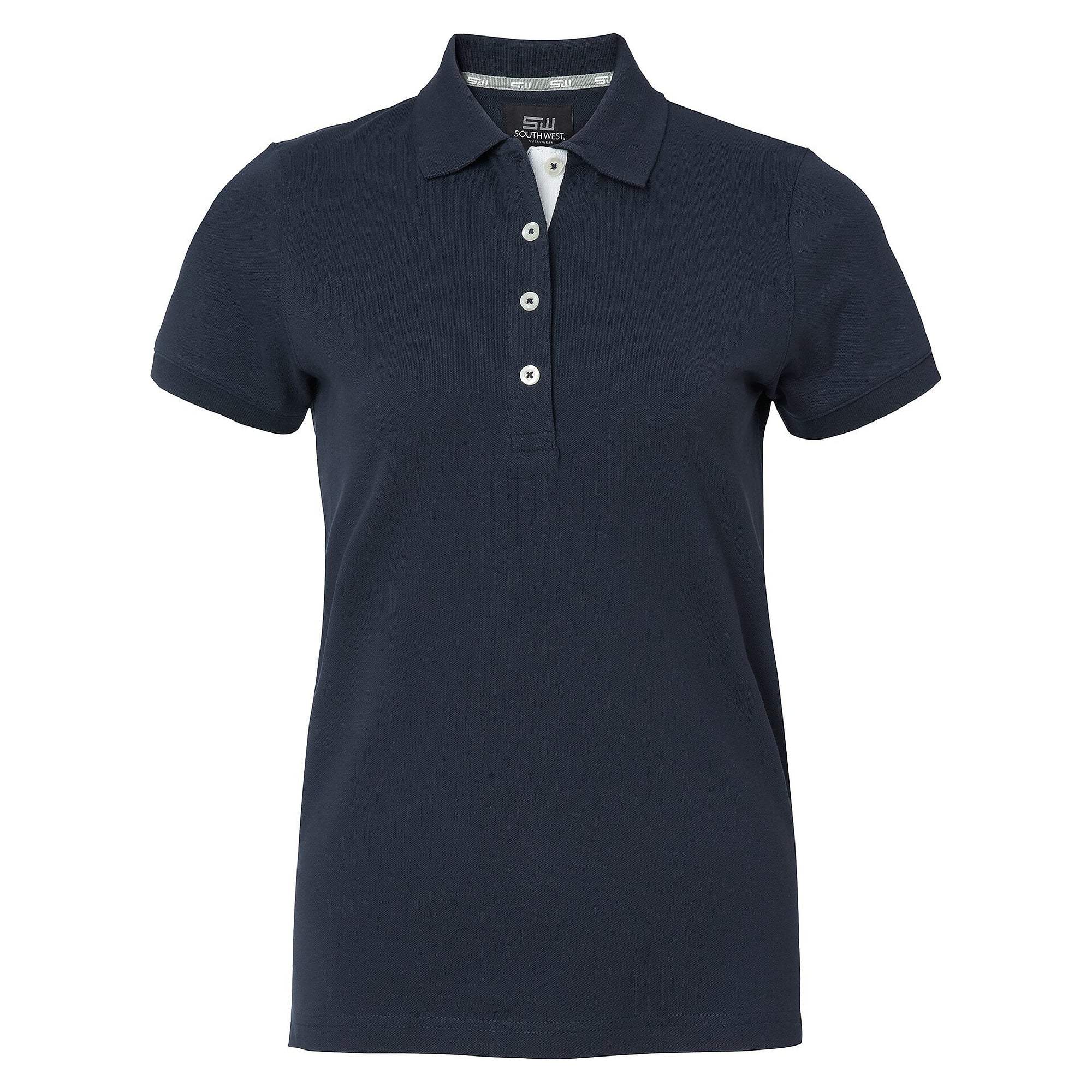 Marion women's stretch piqué polo shirt with long placket, navy - South West 1000208403