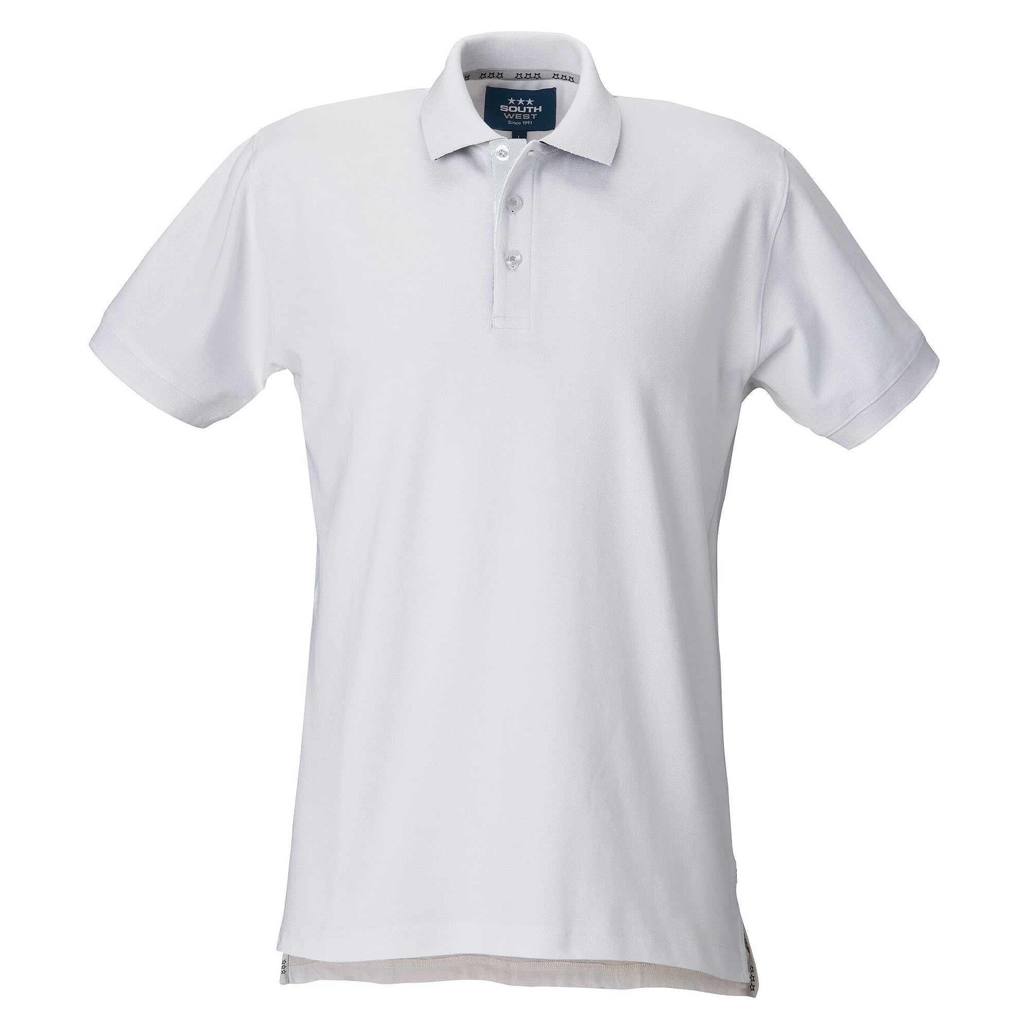 Polo piqué homme Morris avec bande décorative à la nuque et fentes latérales, blanc - South West 1000209101