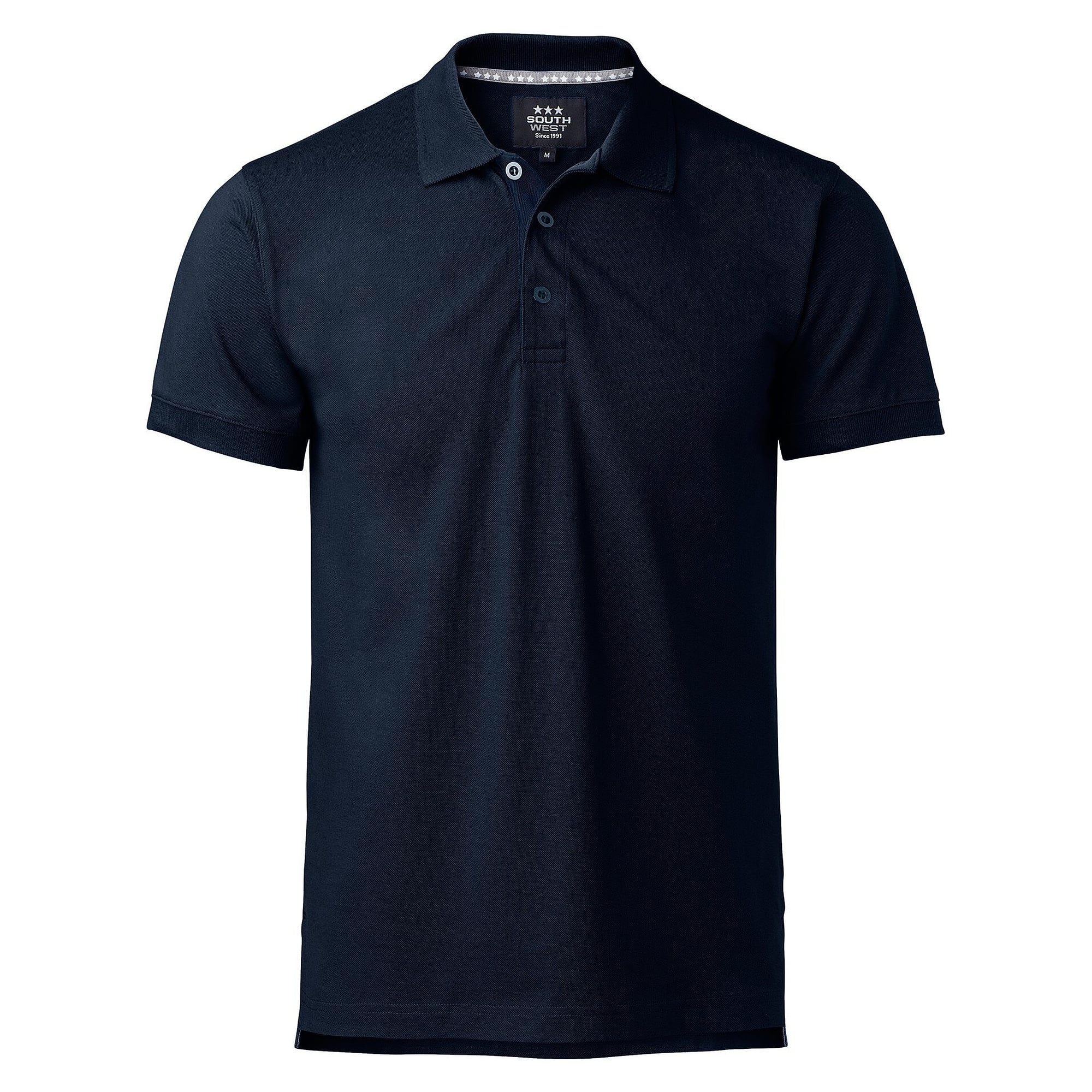 Polo piqué homme Morris avec bande décorative à la nuque et fentes latérales, bleu marine - South West 1000209403