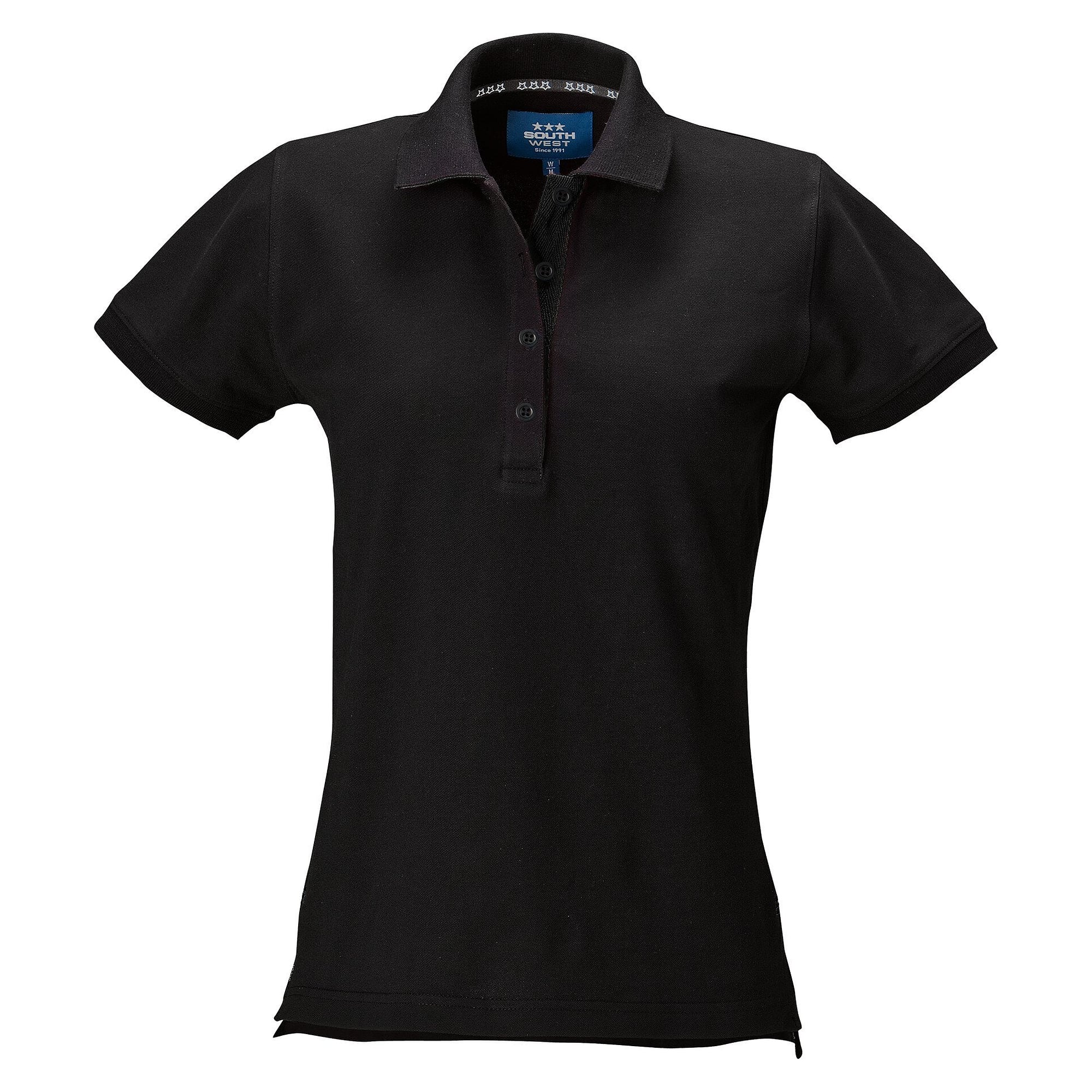 Polo piqué femme Marion avec patte de boutonnage allongée et élasthanne, noir - South West 1000210001