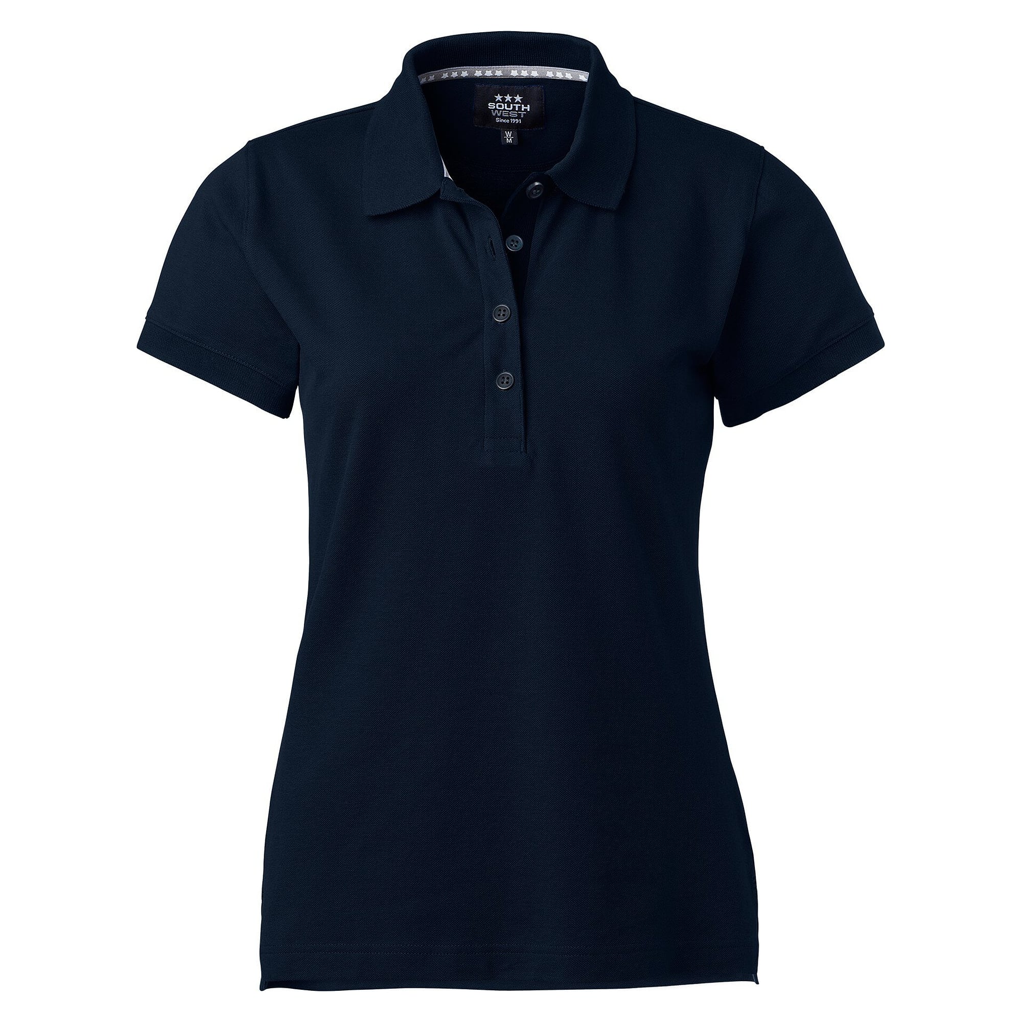 Polo piqué femme Marion avec patte de boutonnage allongée et élasthanne, bleu marine - South West 1000210403