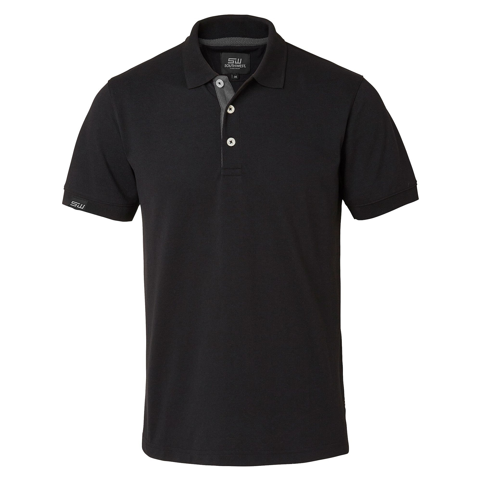 Polo homme Weston à patte contrastée, lavable à 60 °C, noir/gris - South West 1000213901