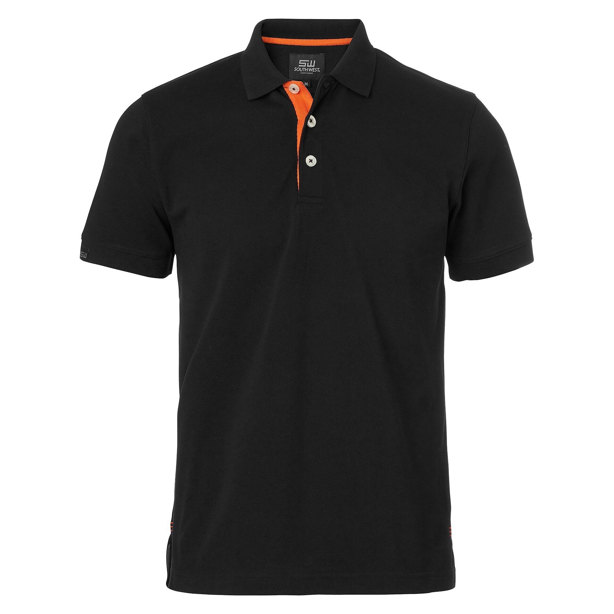 Polo homme Weston à patte contrastée, lavable à 60 °C, noir/orange - South West 1000213916