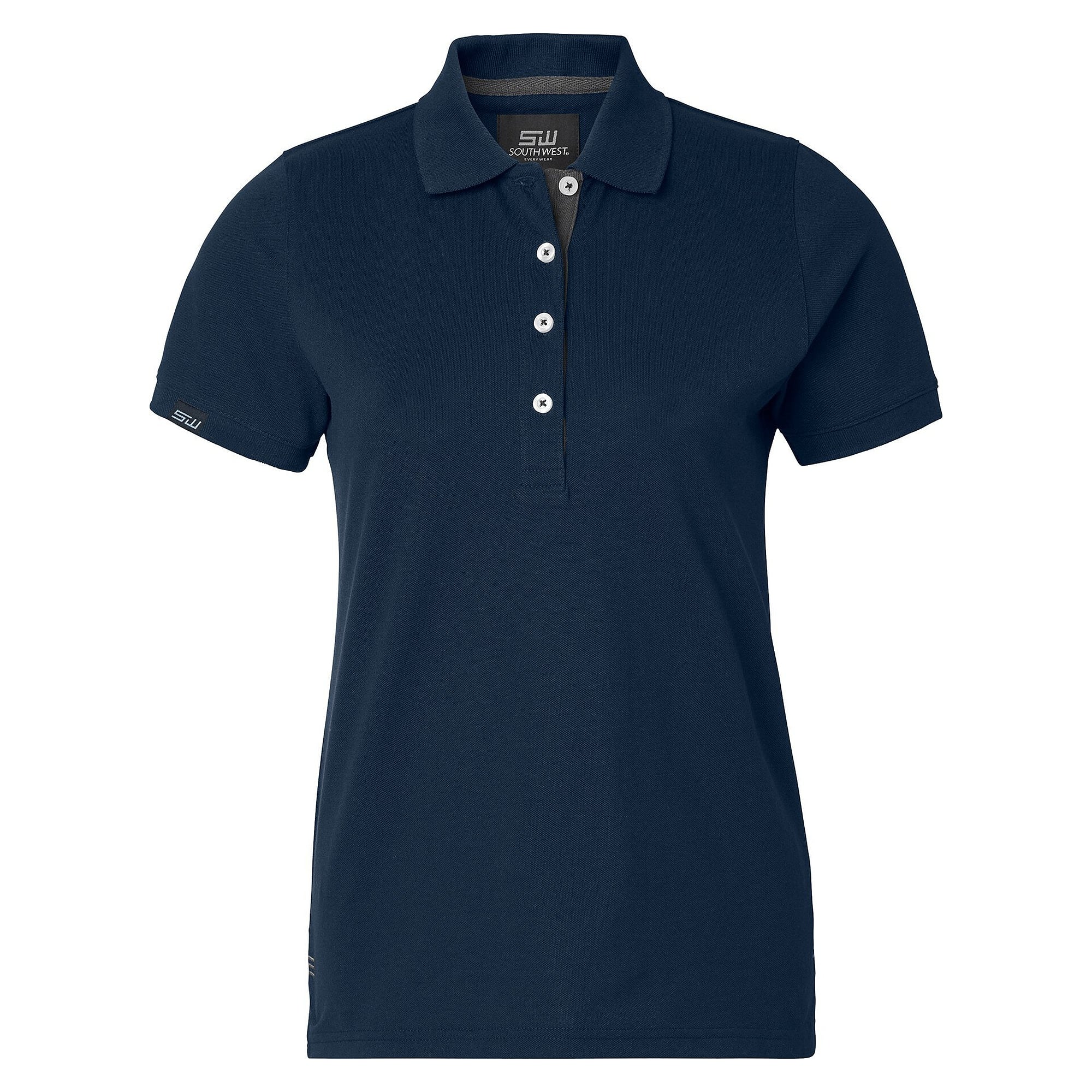 Polo femme Wera à patte contrastée, lavable à 60 °C, bleu marine/gris - South West 1000214954
