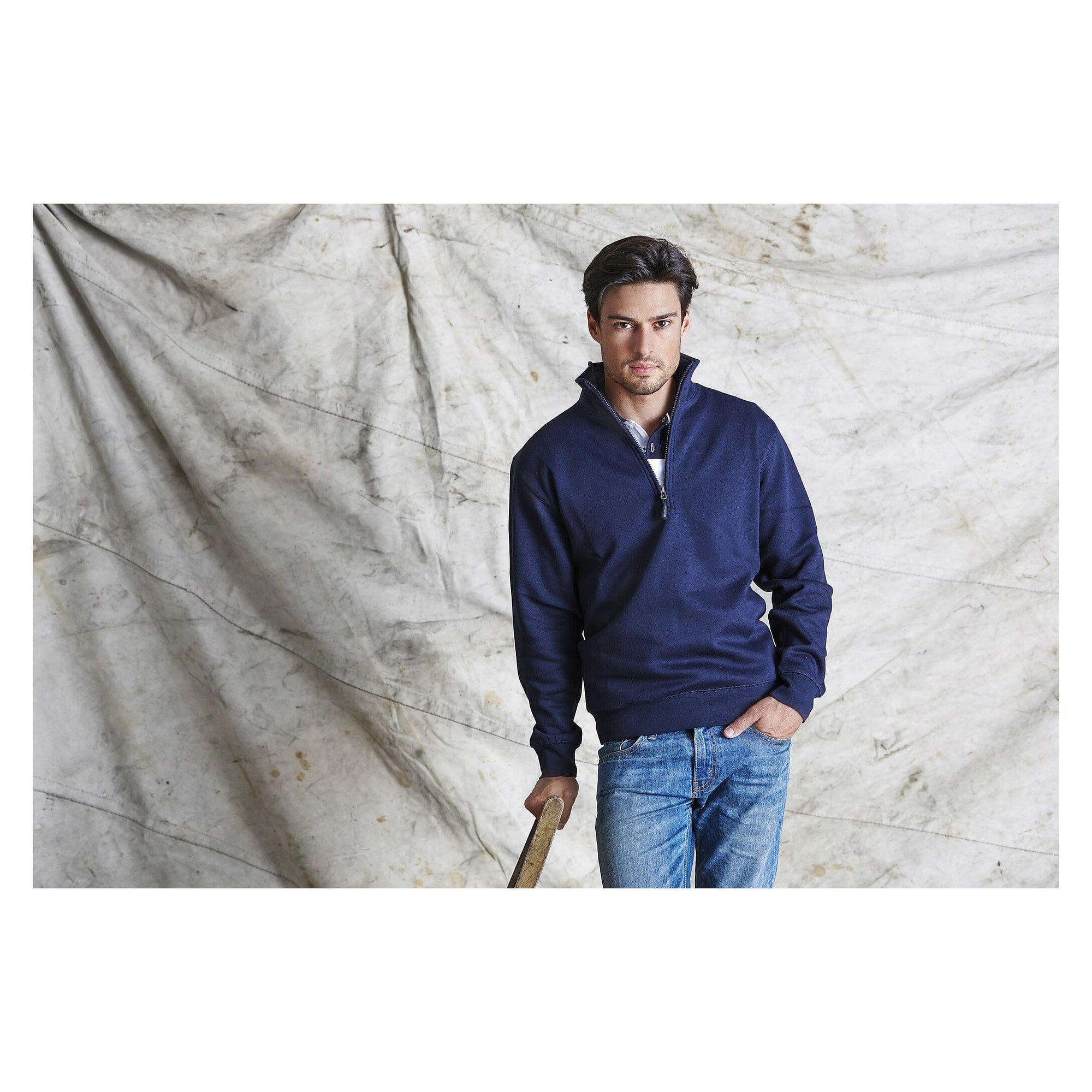 Sweat-shirt camionneur Stewart demi-zip à col montant, homme, gris chiné - South West 1000223041