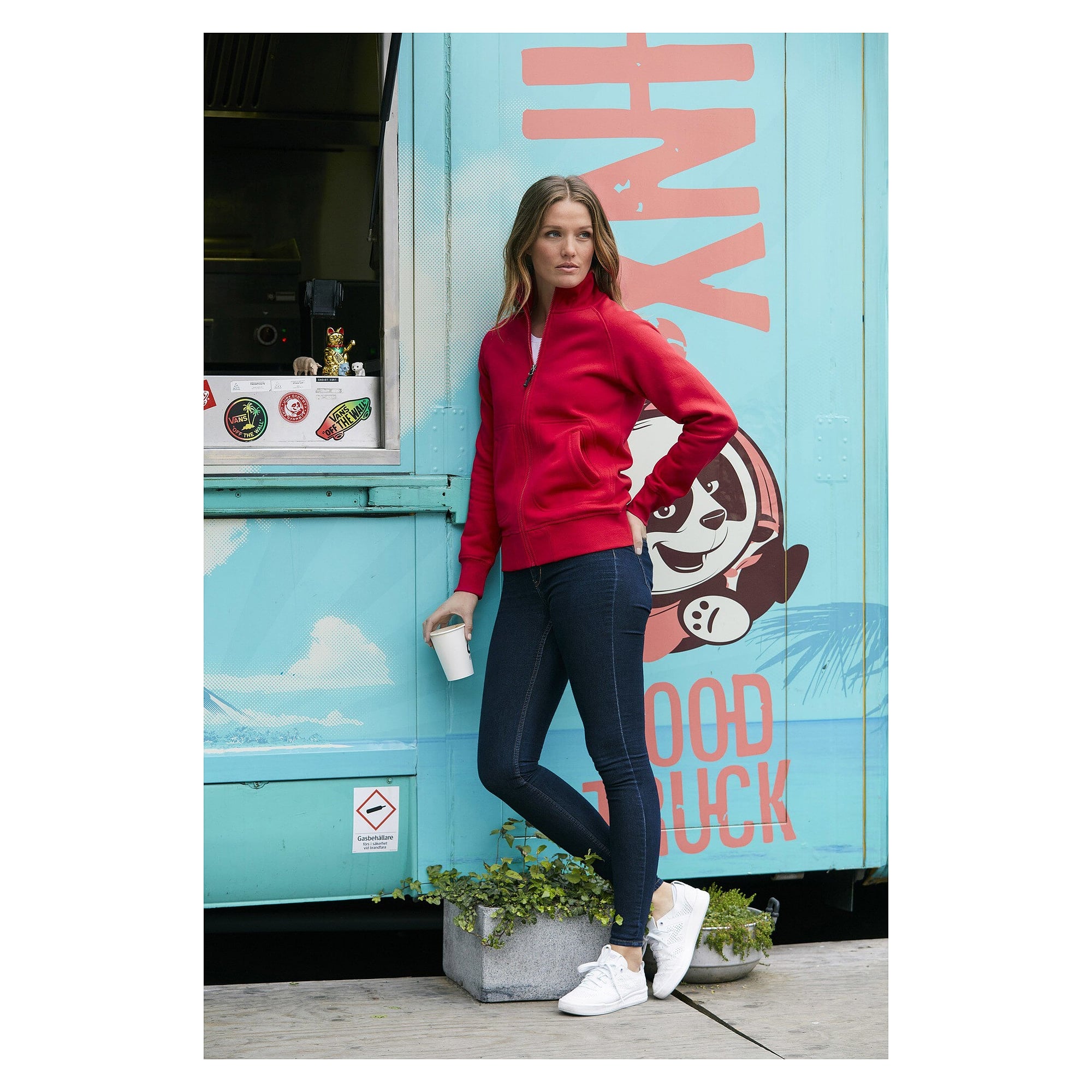 Zip sweat jacket Savannah in women's cut with raglan sleeves and brushed inside, black - South West 1000228001