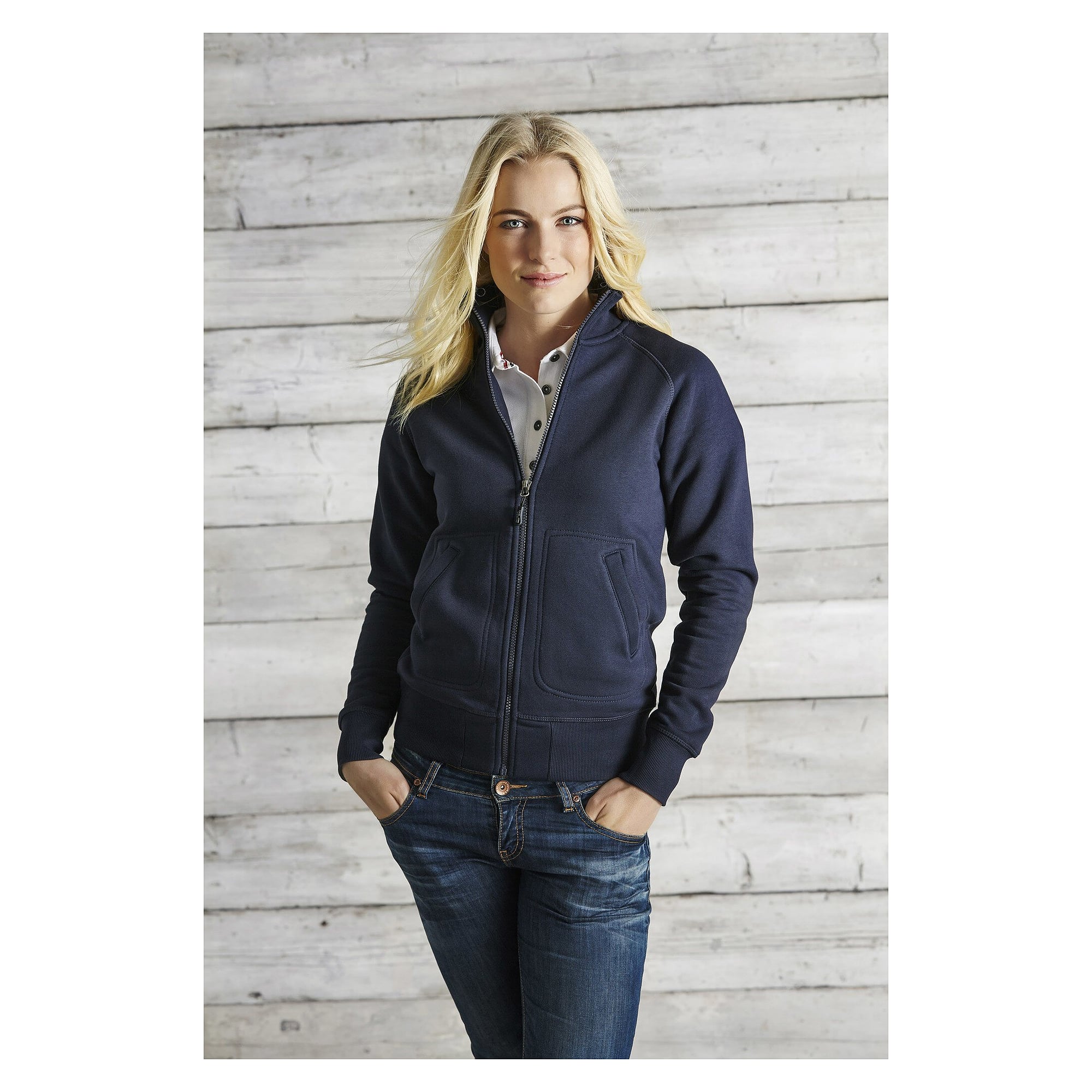 Zip sweat jacket Savannah in women's cut with raglan sleeves and brushed inside, navy - South West 1000228403