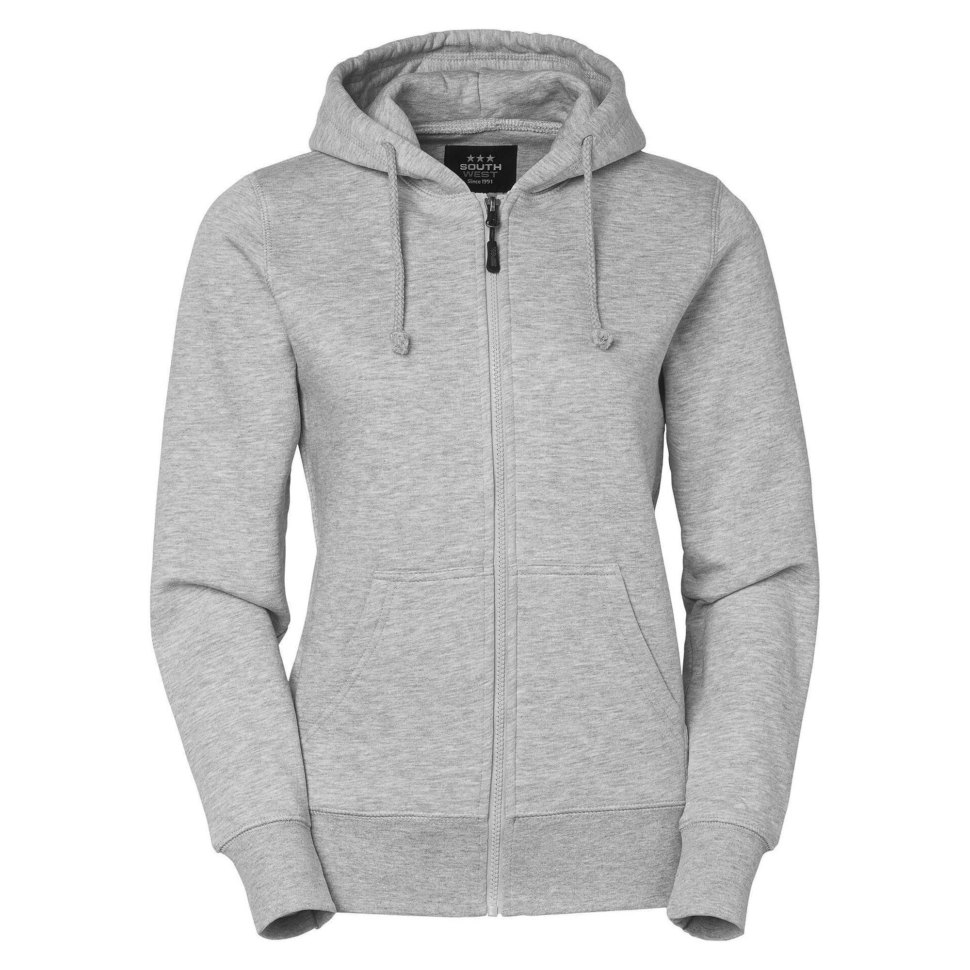 Hooded full-zip sweat jacket Georgia in women's cut with double fabric hood, grey melange - South West 1000229041