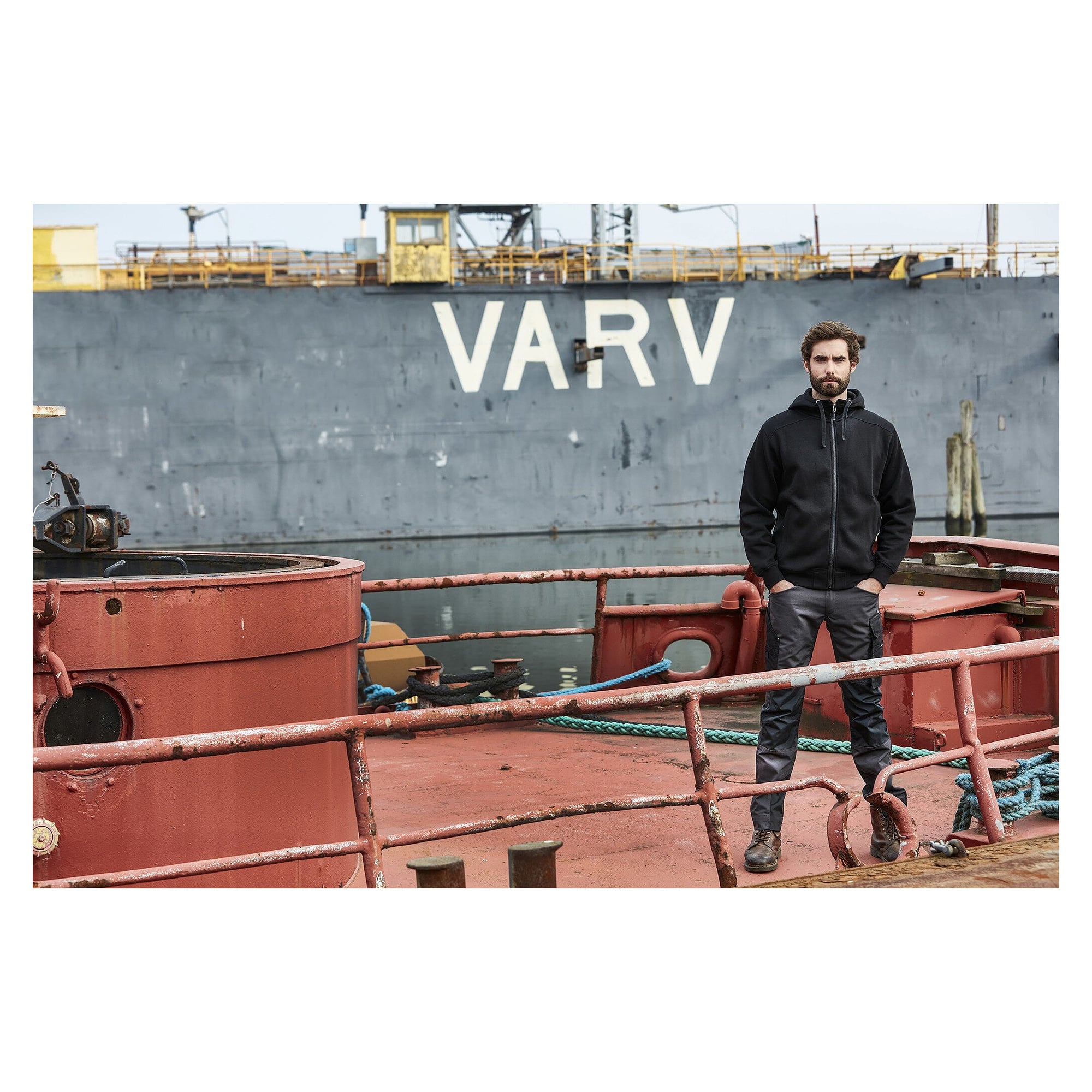 Kapuzen-Sweatjacke Franklin mit Full-Zip und Kontrasteinsätzen, Herren, schwarz/grau - South West 1000231901