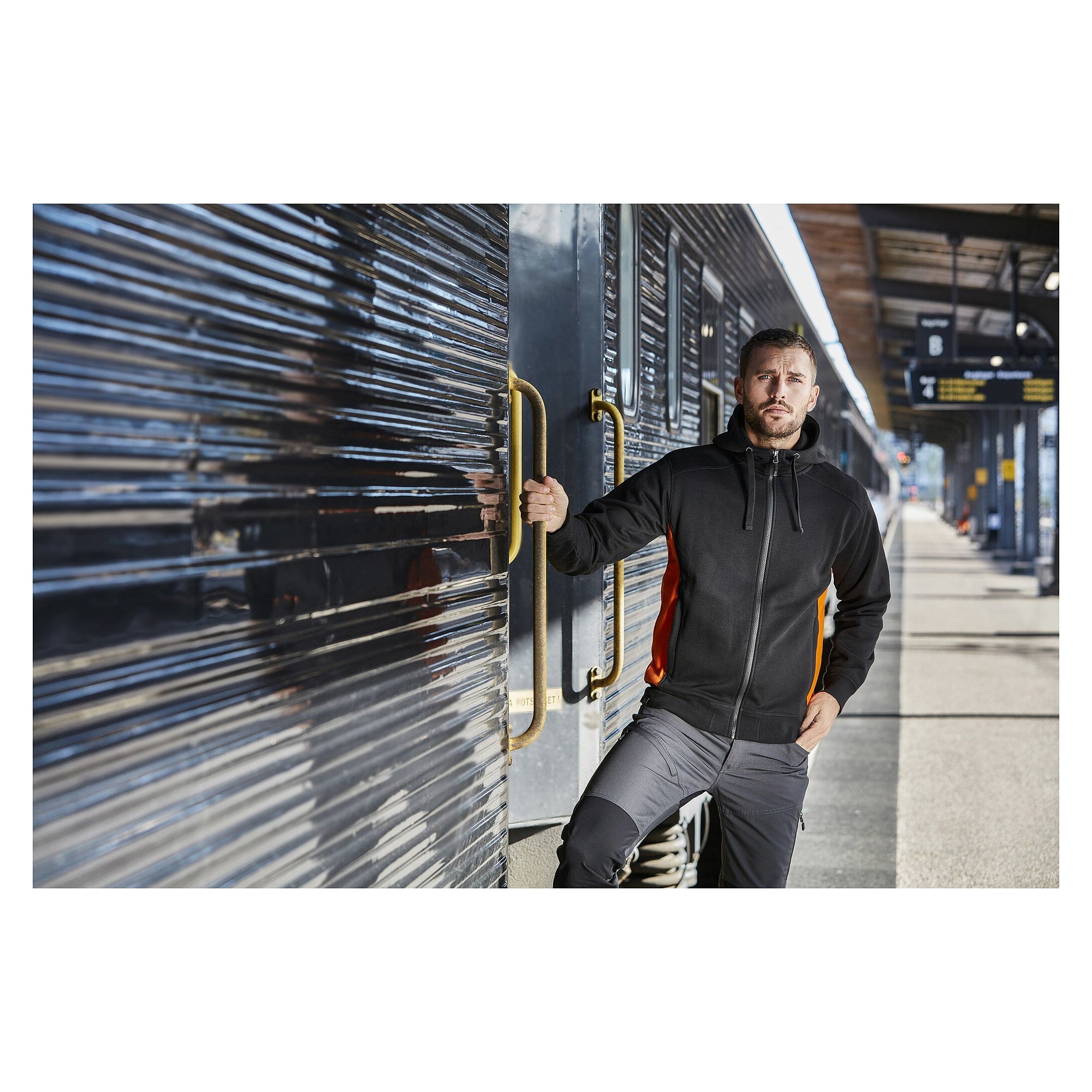 Veste sweat à capuche Franklin zip intégral avec empiècements contrastés, homme, noir/orange - South West 1000231916