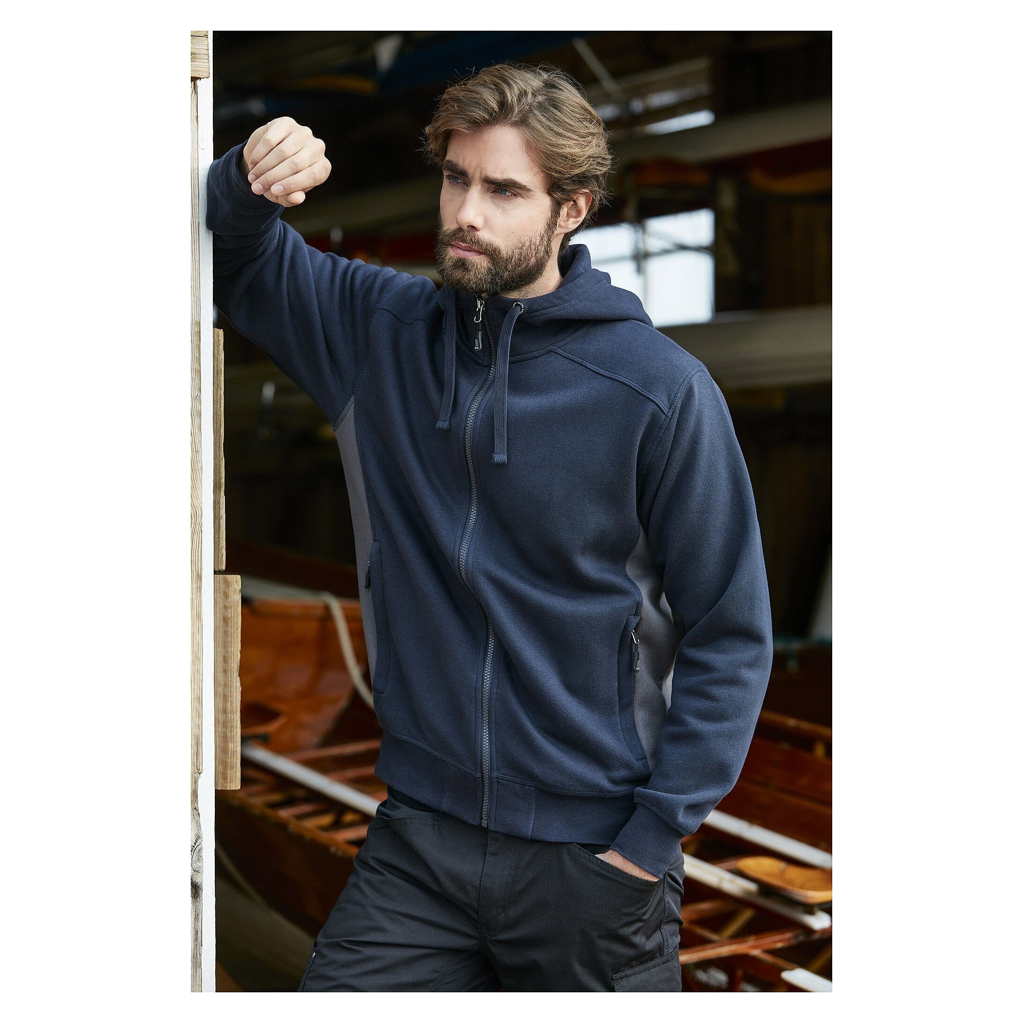 Veste sweat à capuche Franklin zip intégral avec empiècements contrastés, homme, noir/orange - South West 1000231916