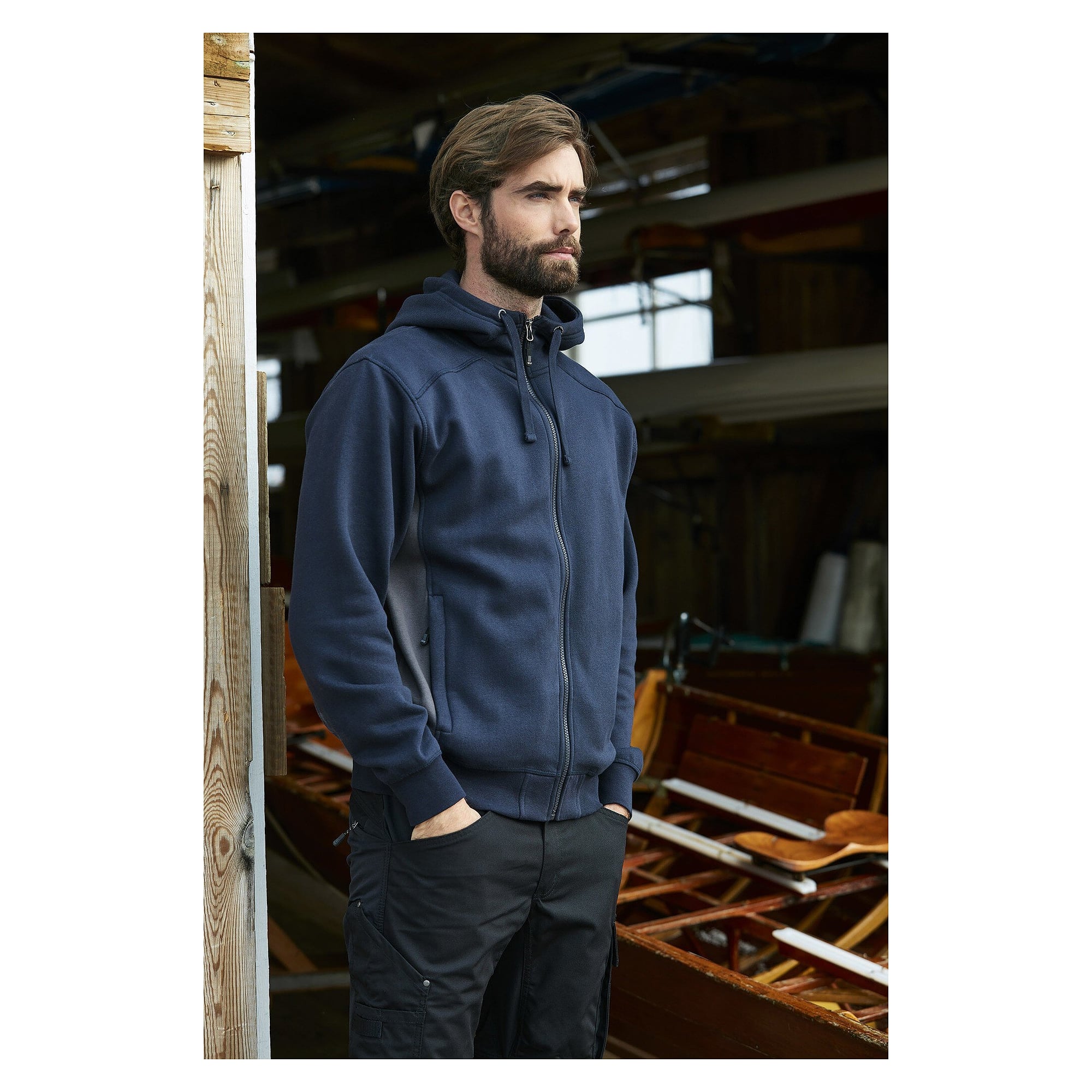 Veste sweat à capuche Franklin zip intégral avec empiècements contrastés, homme, noir/orange - South West 1000231916