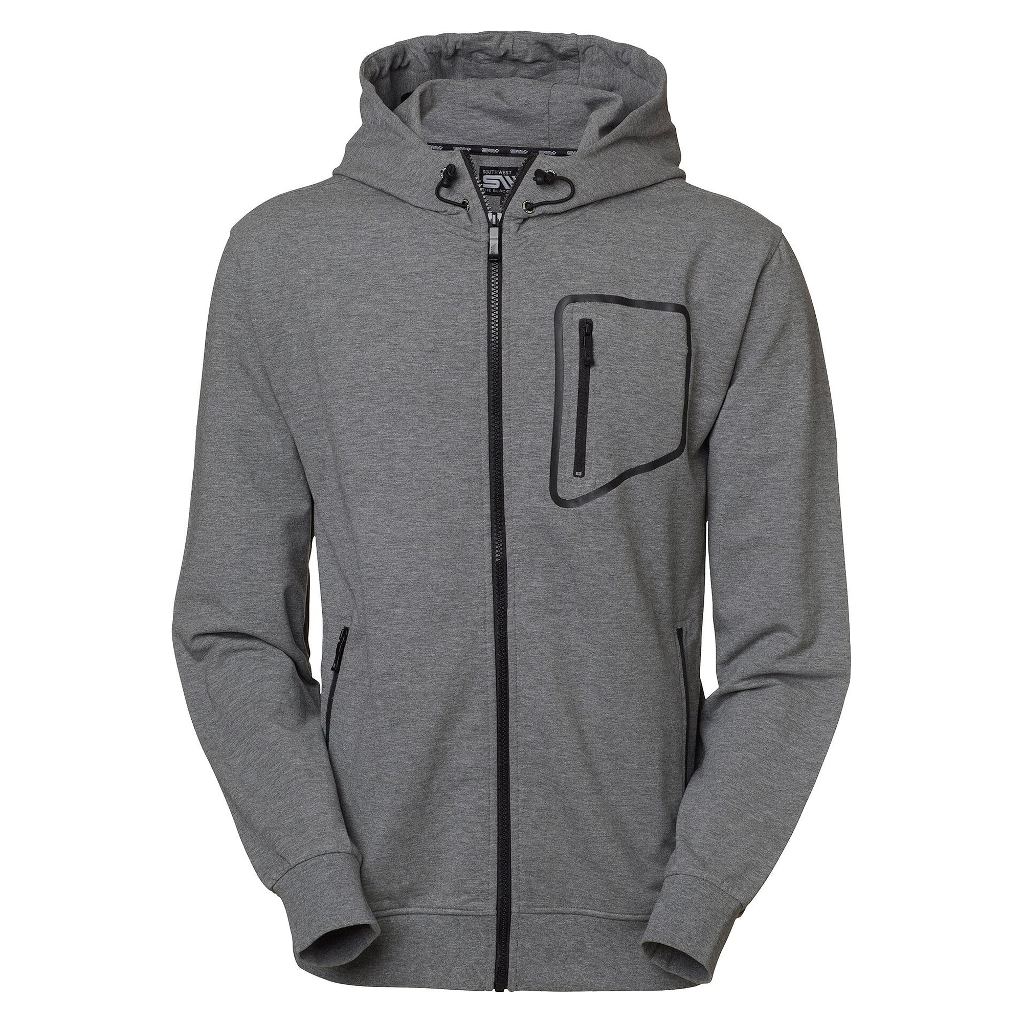 Veste sweat à capuche zippée Madison homme en coton stretch, gris chiné - South West 1000237041