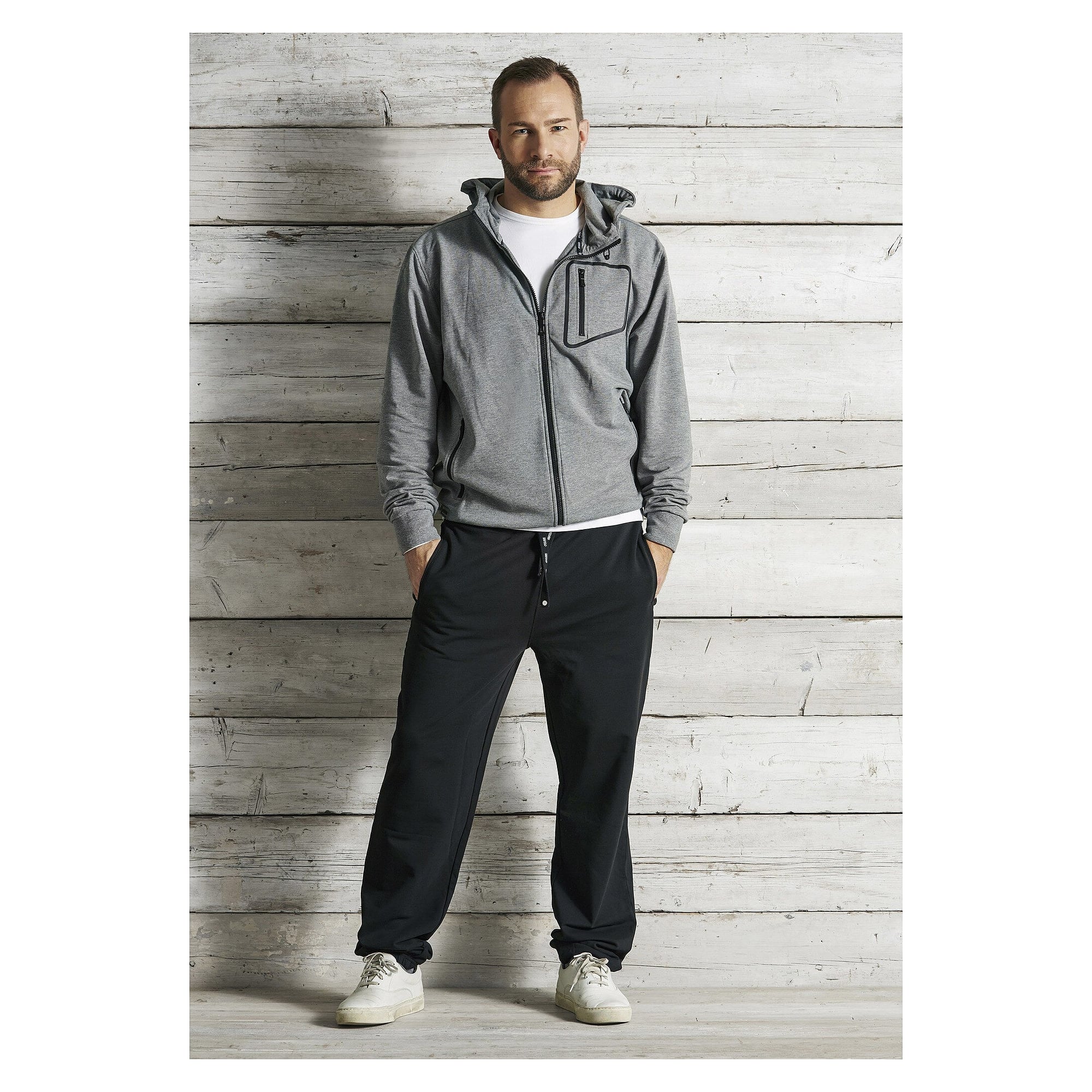 Veste sweat à capuche zippée Madison homme en coton stretch, gris chiné - South West 1000237041