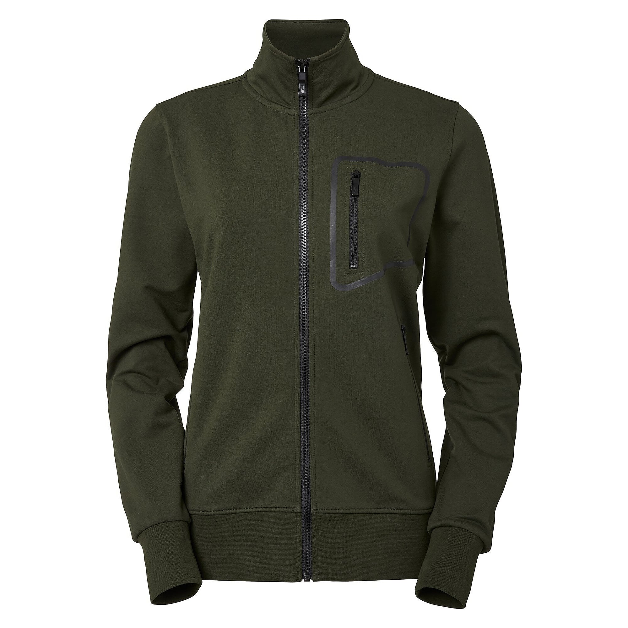 Veste sweat zippée Nicole femme à col montant en coton stretch, olive foncé - South West 1000244303