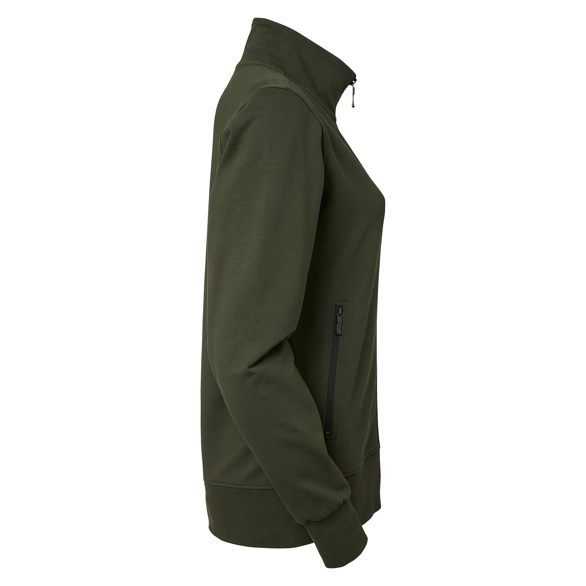 Sweatjacke Nicole Damen mit Stehkragen und durchgehendem Reißverschluss, dunkeloliv - South West 1000244303